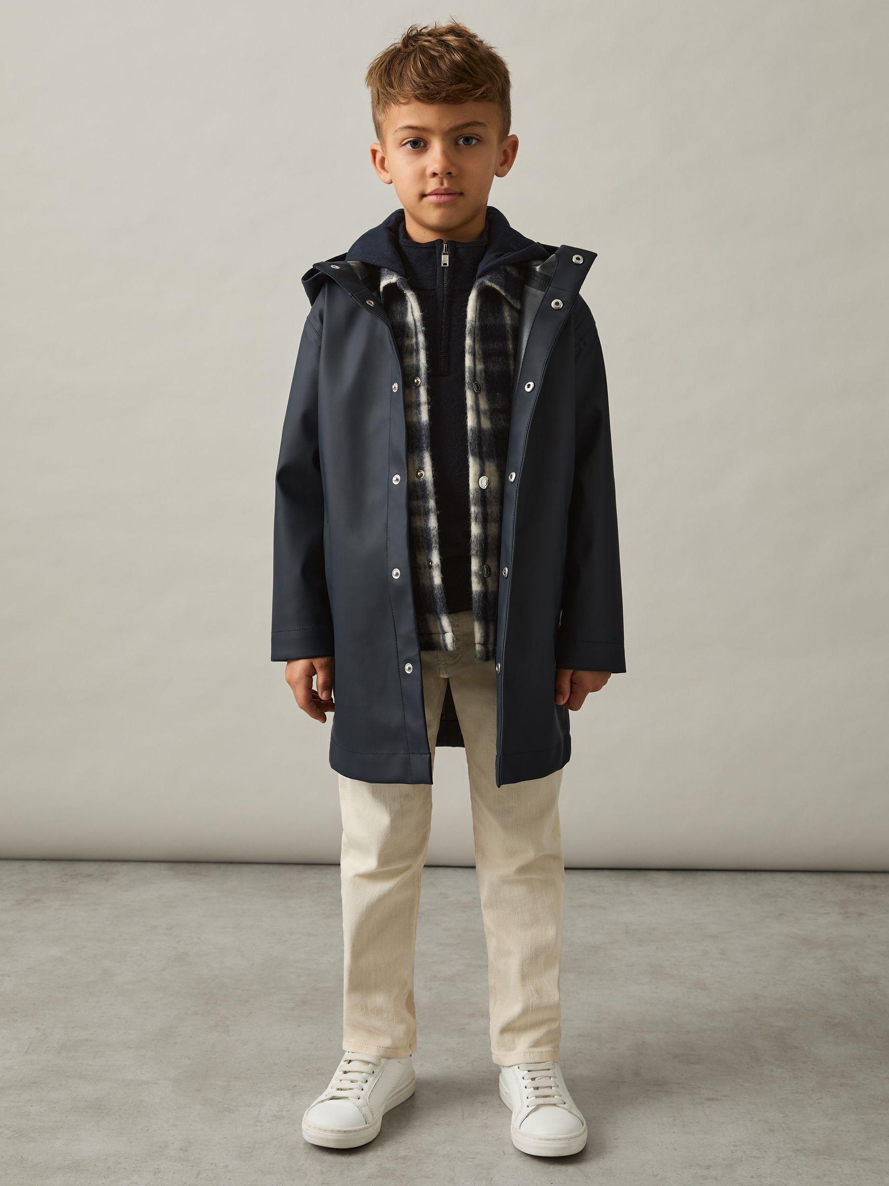 9-13 yrs Water Repellent Hooded Coat in Navy - Image 3 of 5