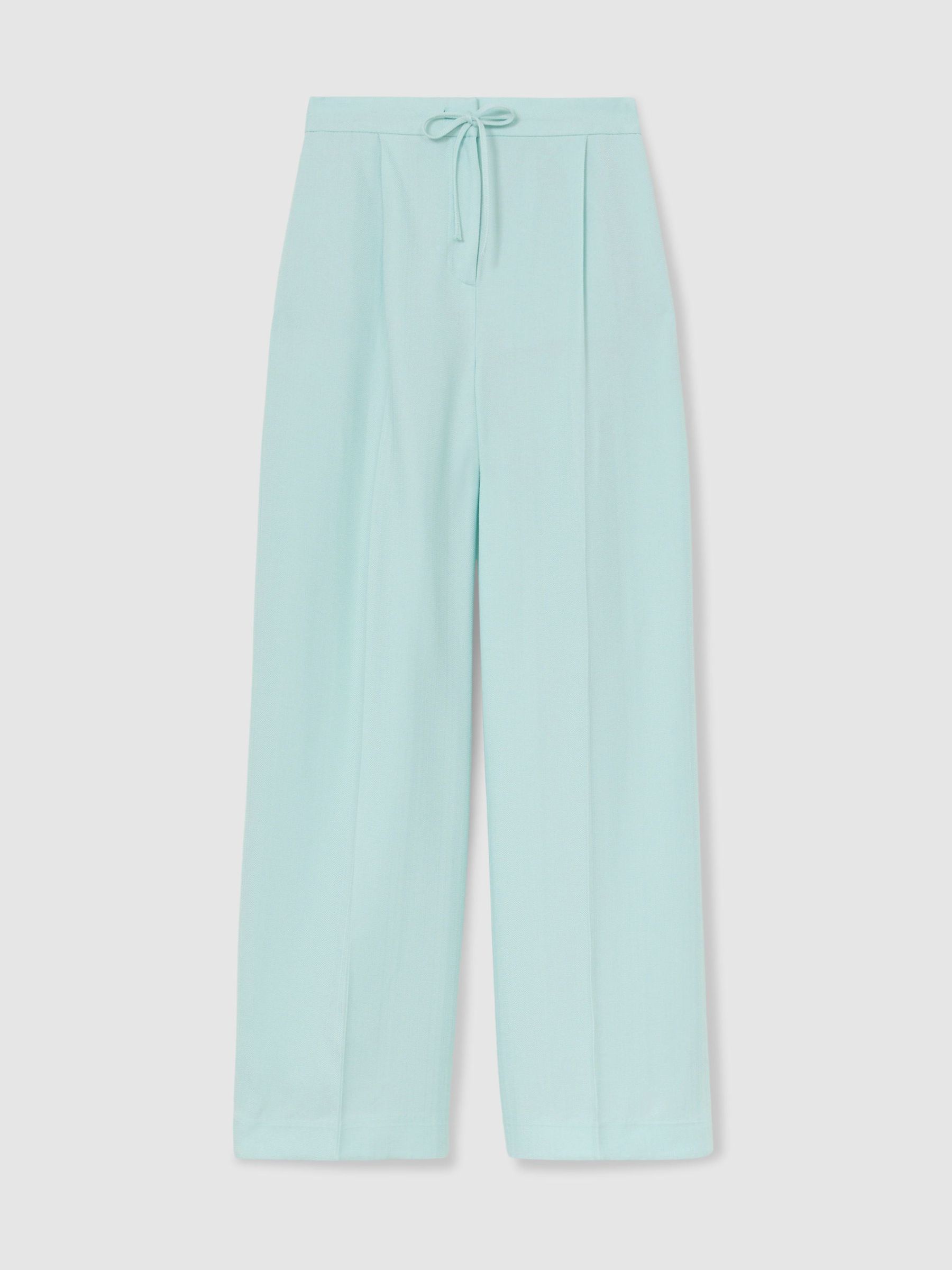 Wide-Leg Drawstring Trousers in Aqua Blue - Image 2 of 6