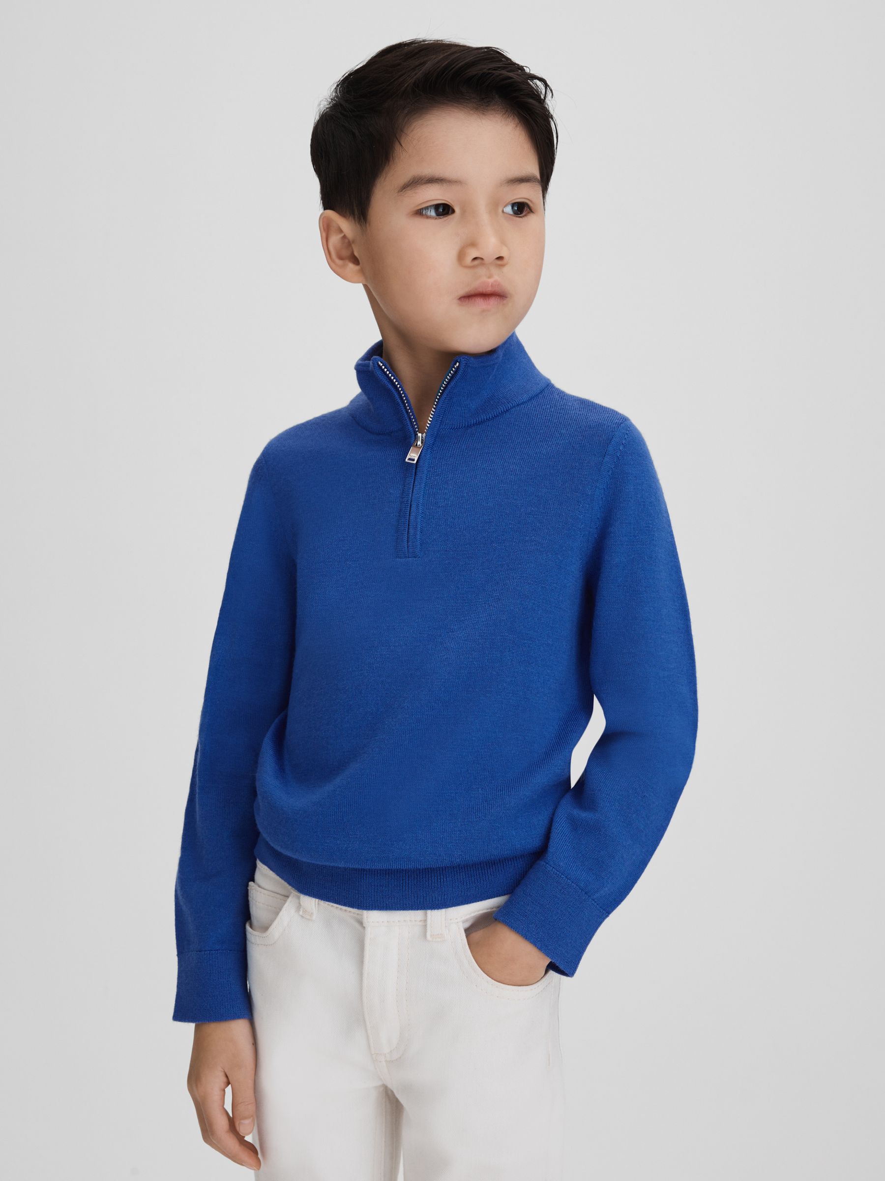 13-14 yrs Wool Half-Zip Funnel Neck Jumper in Lapis Blue - Image 3 of 6