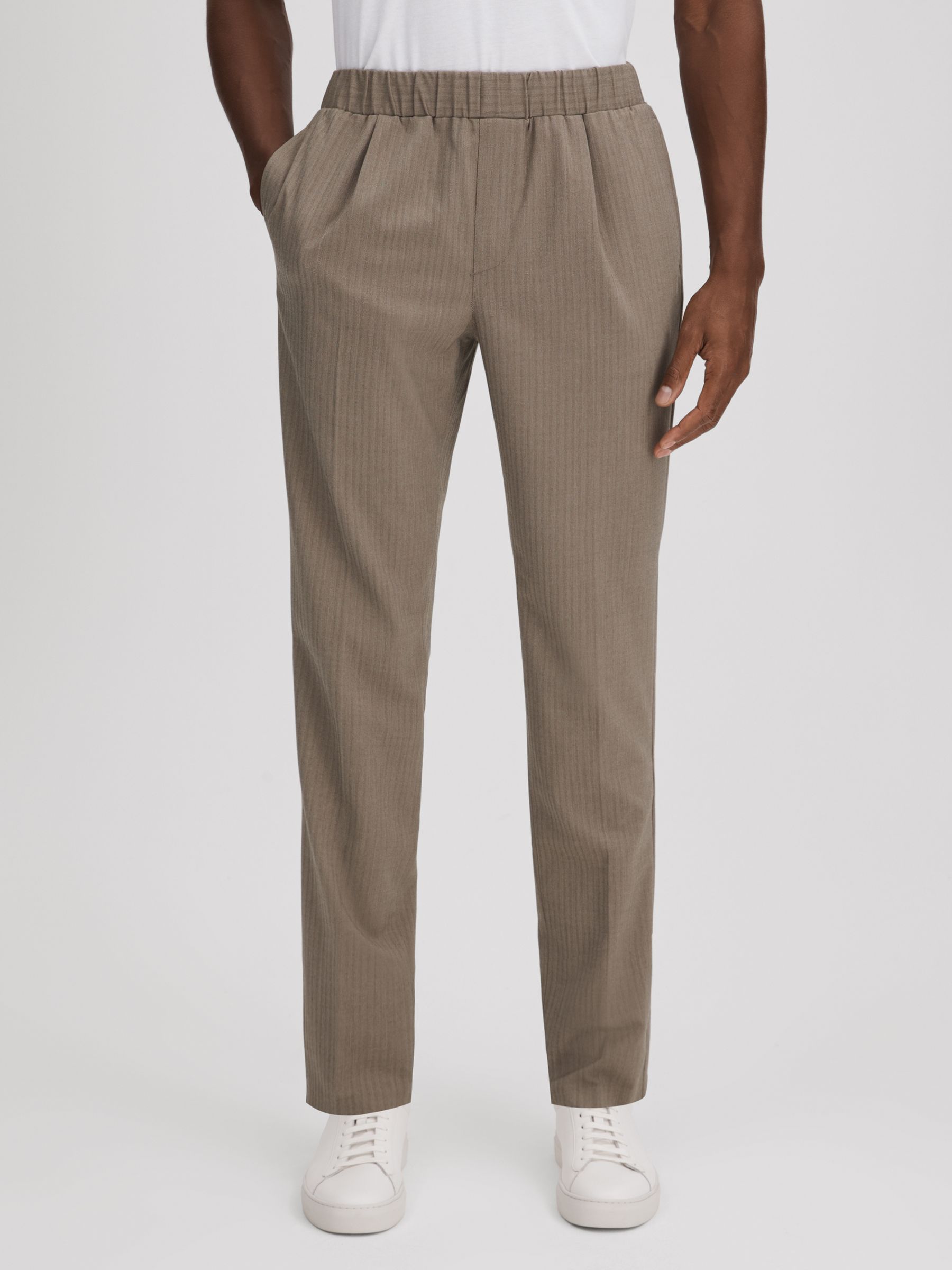 Paige Drawstring Herringbone Trousers in Sea Fossil - Image 1 of 6