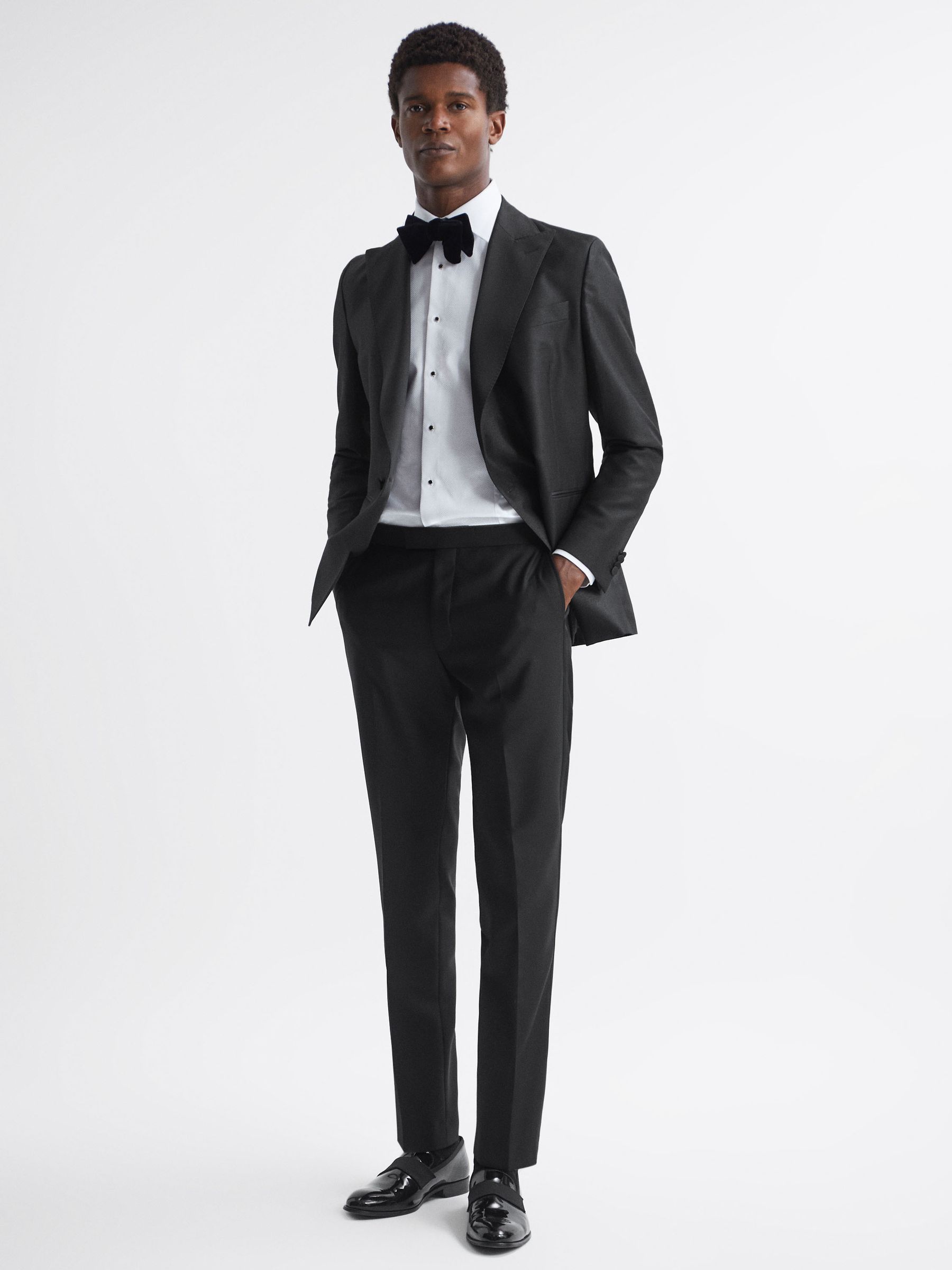 Oscar Jacobson Slim Fit Wool Blend Trousers in Black - Image 1 of 6