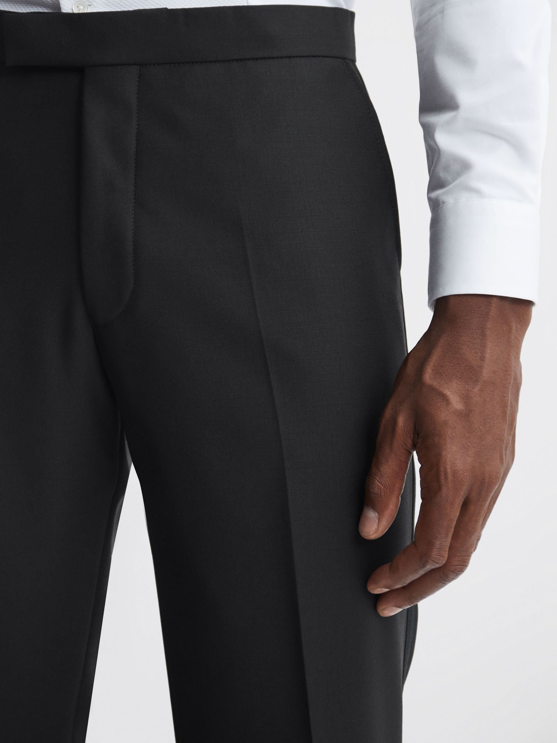 Oscar Jacobson Slim Fit Wool Blend Trousers in Black - Image 3 of 6