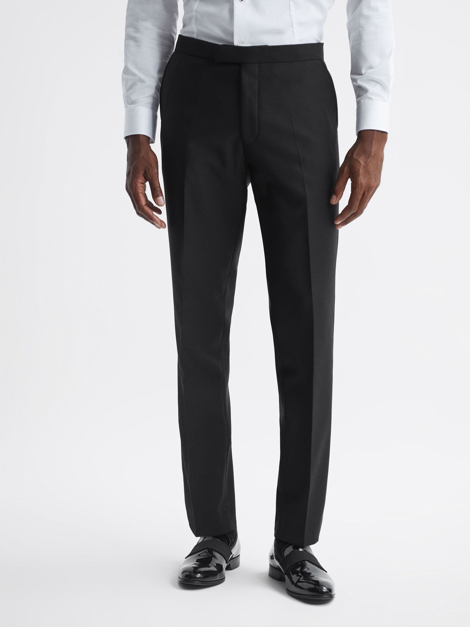 Oscar Jacobson Slim Fit Wool Blend Trousers in Black - Image 4 of 6