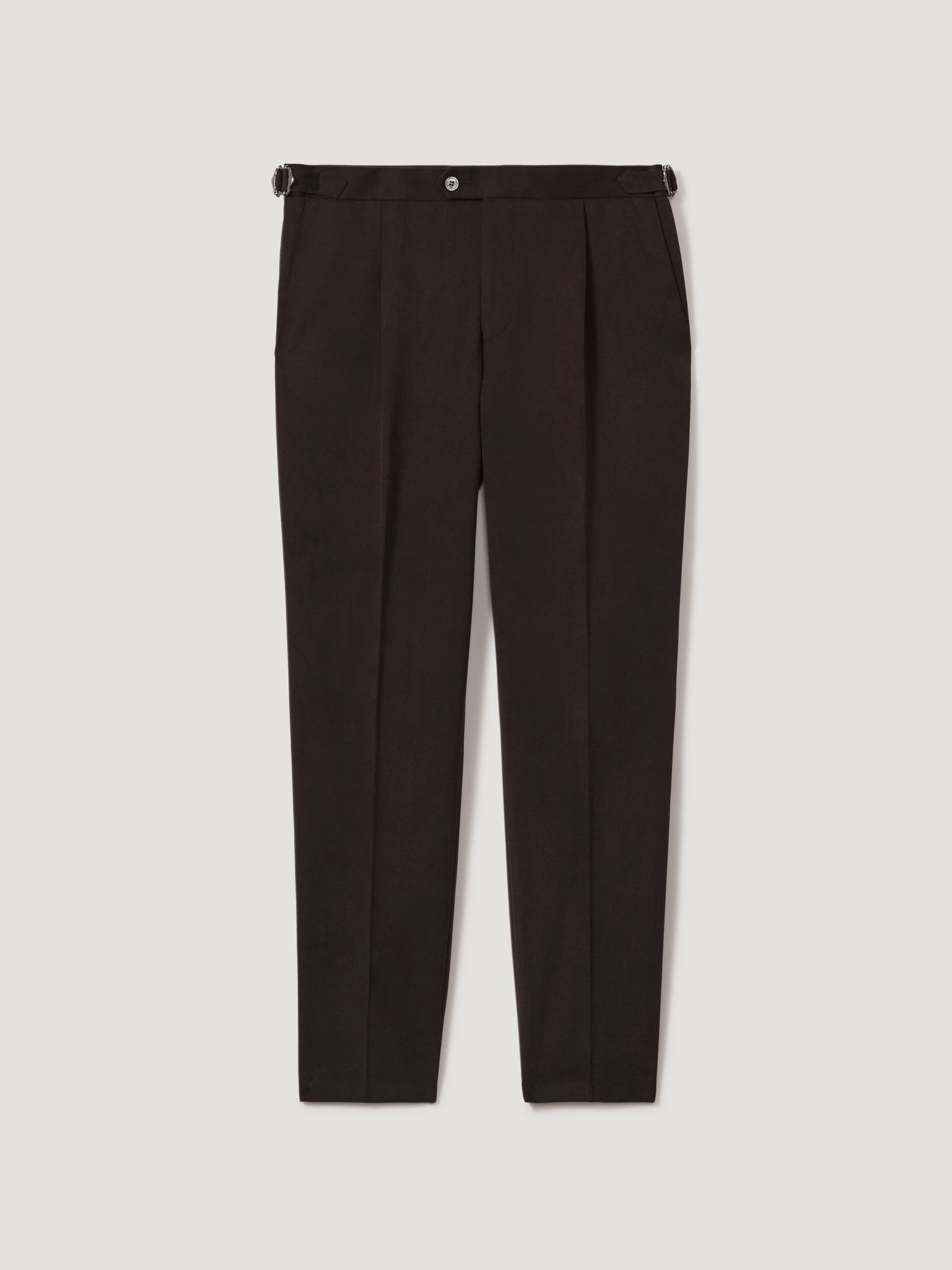 Oscar Jacobson Slim Fit Adjustable Cotton Trousers in Dark Brown - Image 2 of 6
