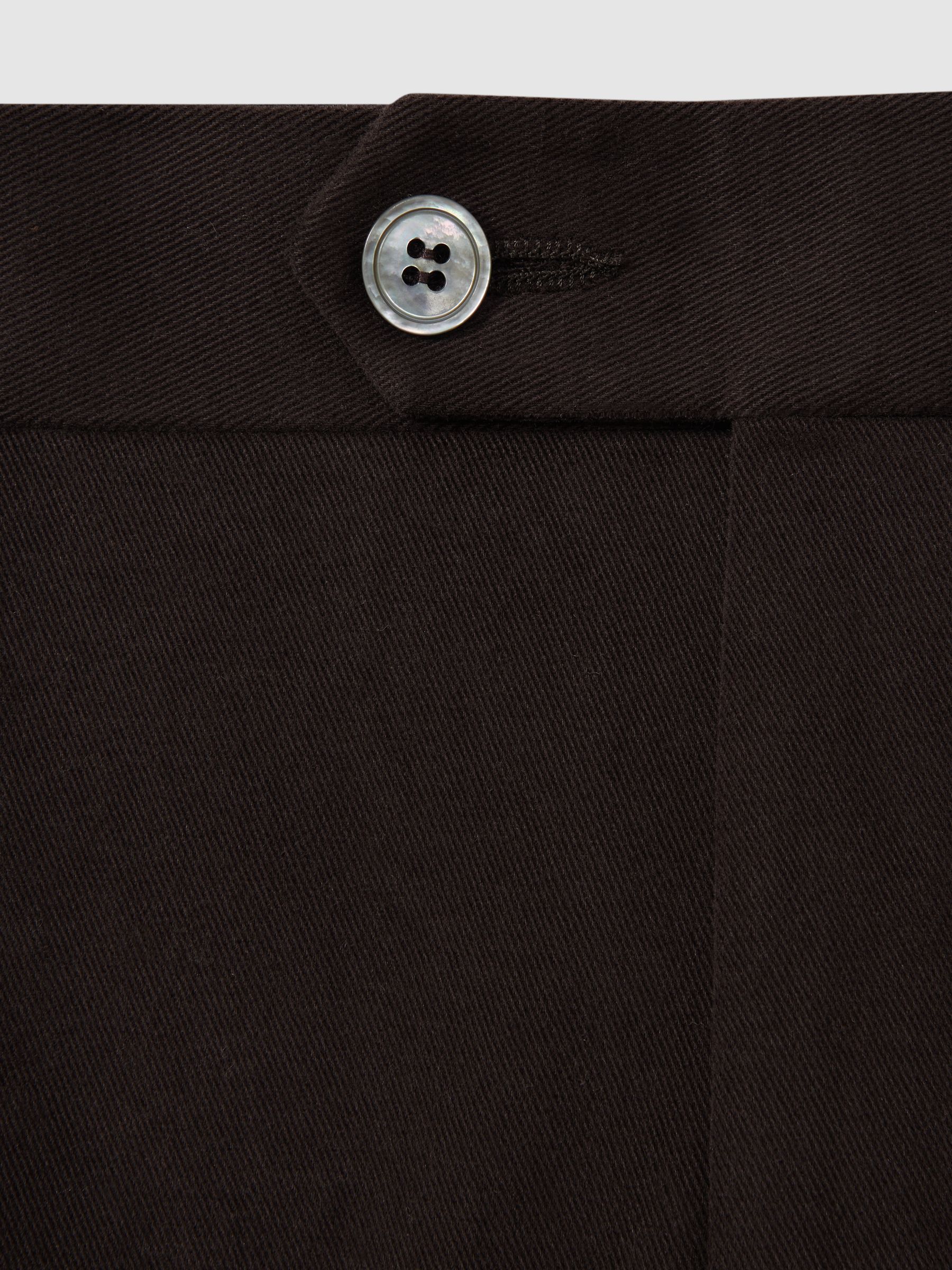 Oscar Jacobson Slim Fit Adjustable Cotton Trousers in Dark Brown - Image 6 of 6