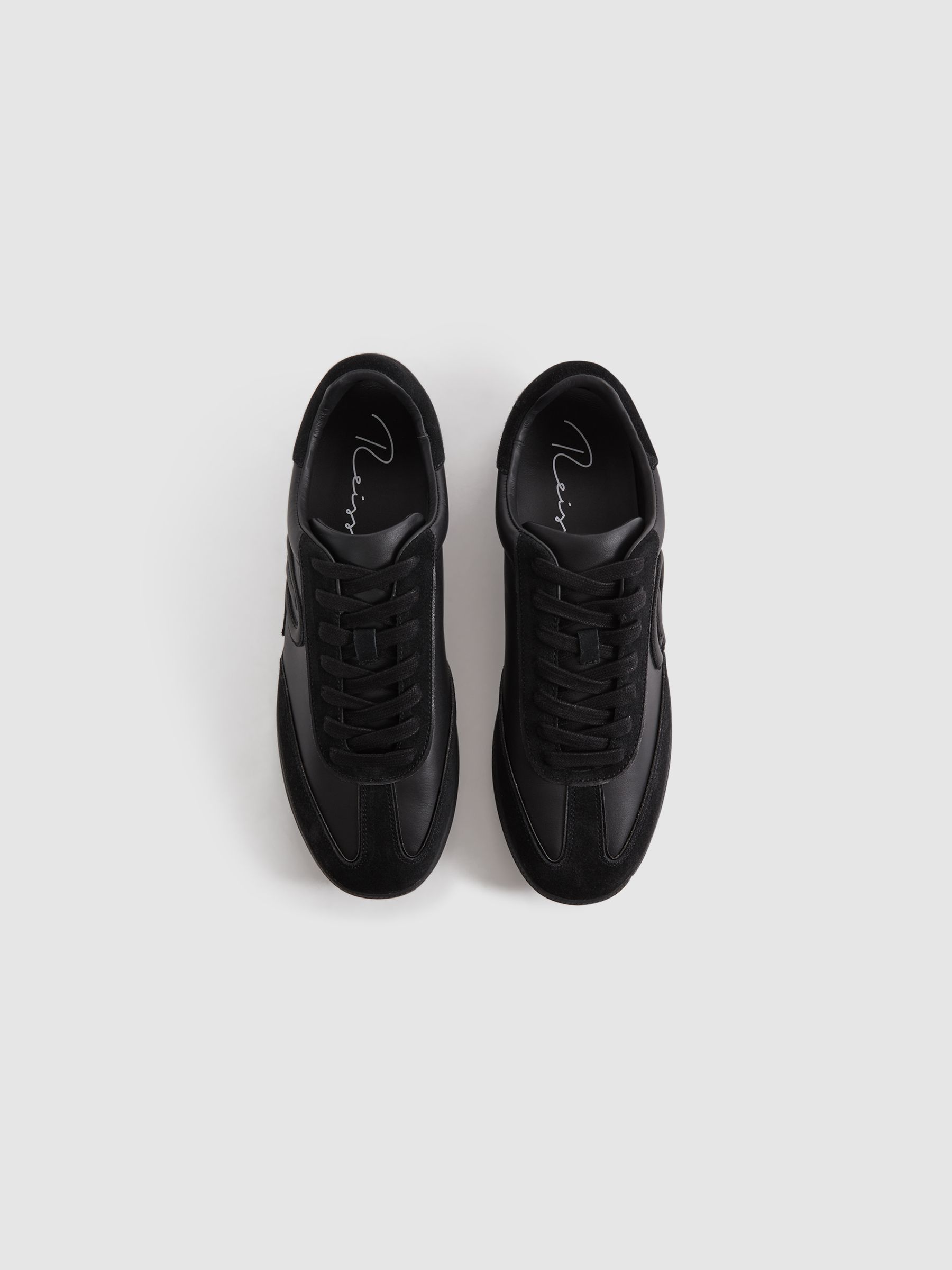 Leather-Suede Low Trainers in Black - Image 4 of 6