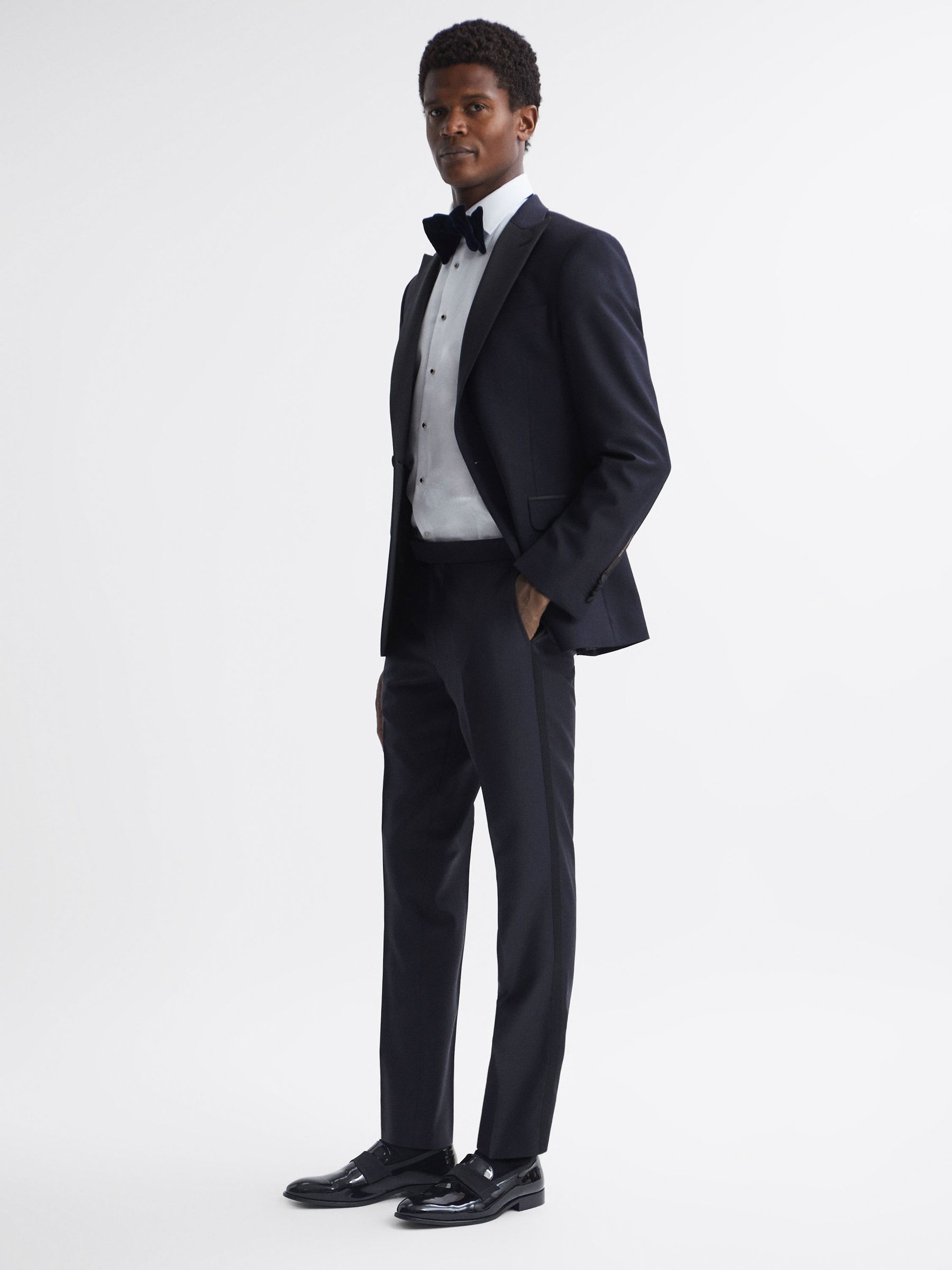 Oscar Jacobson Slim Fit Wool Blend Trousers in Navy - Image 3 of 6