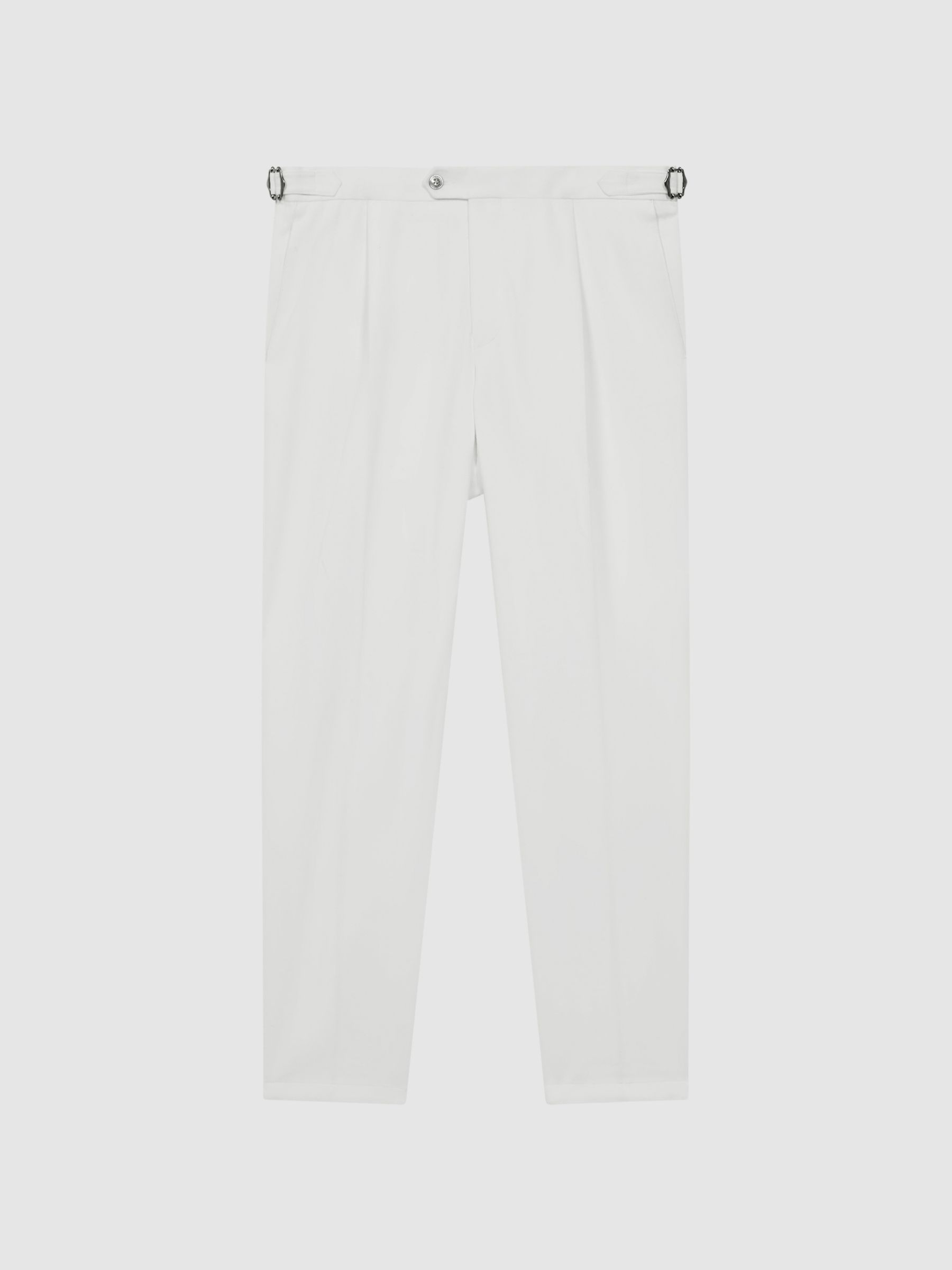 Oscar Jacobson Slim Fit Adjustable Cotton Trousers in Snow White - Image 2 of 5