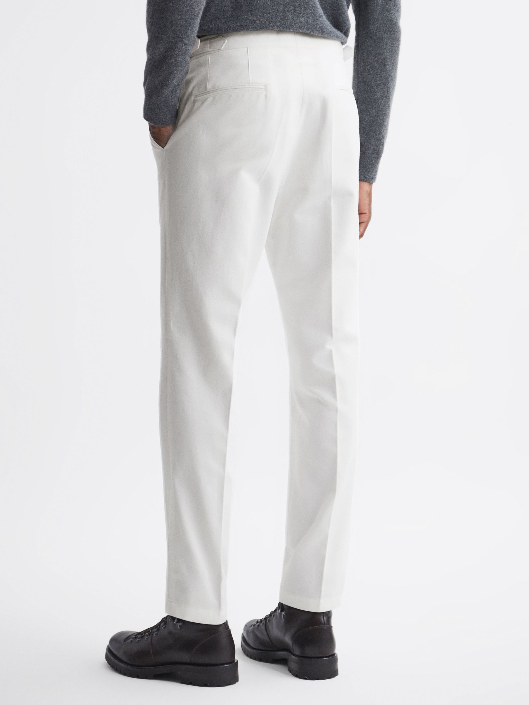 Oscar Jacobson Slim Fit Adjustable Cotton Trousers in Snow White - Image 5 of 5