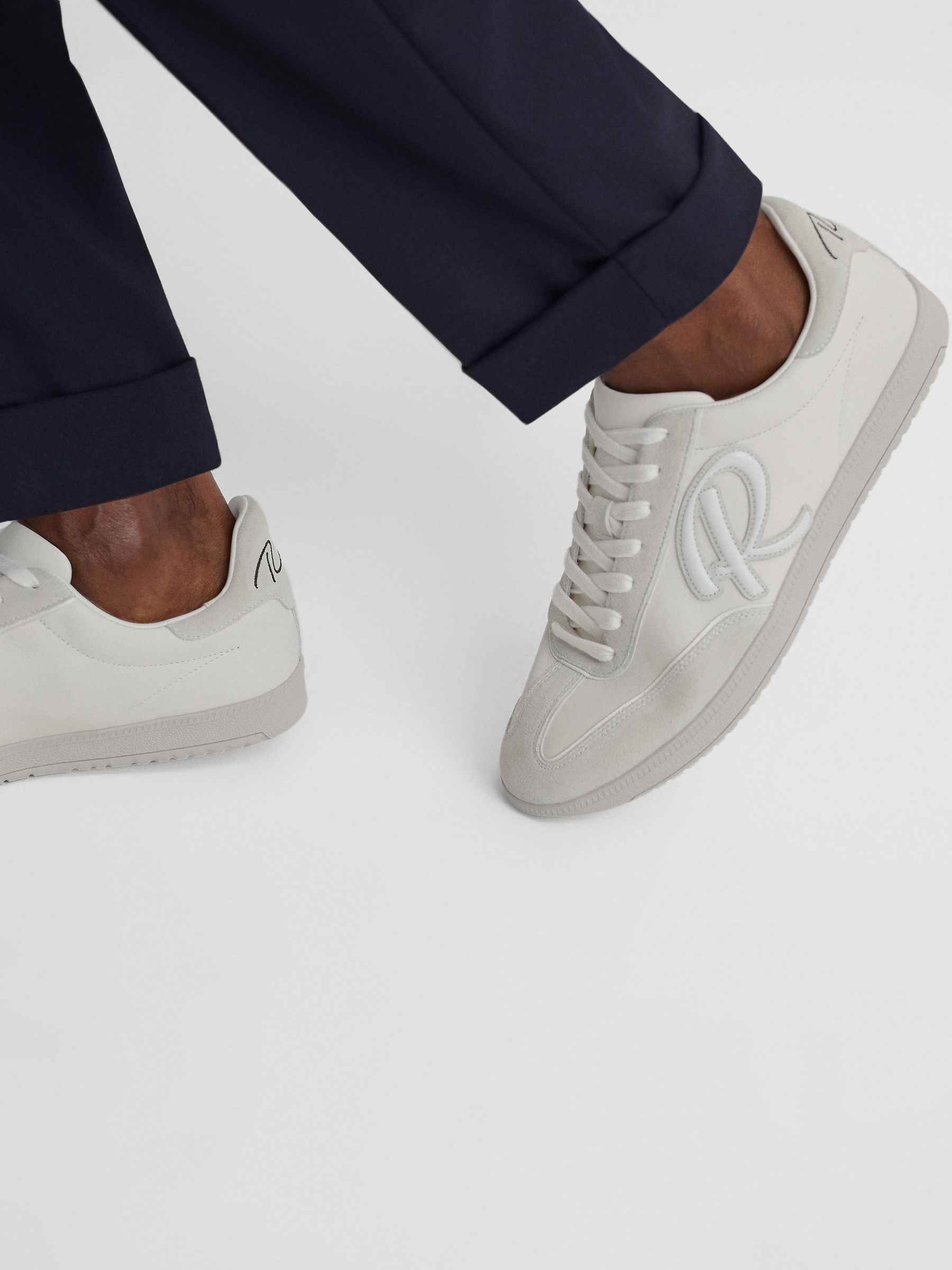 Leather-Suede Low Trainers in White - Image 3 of 6