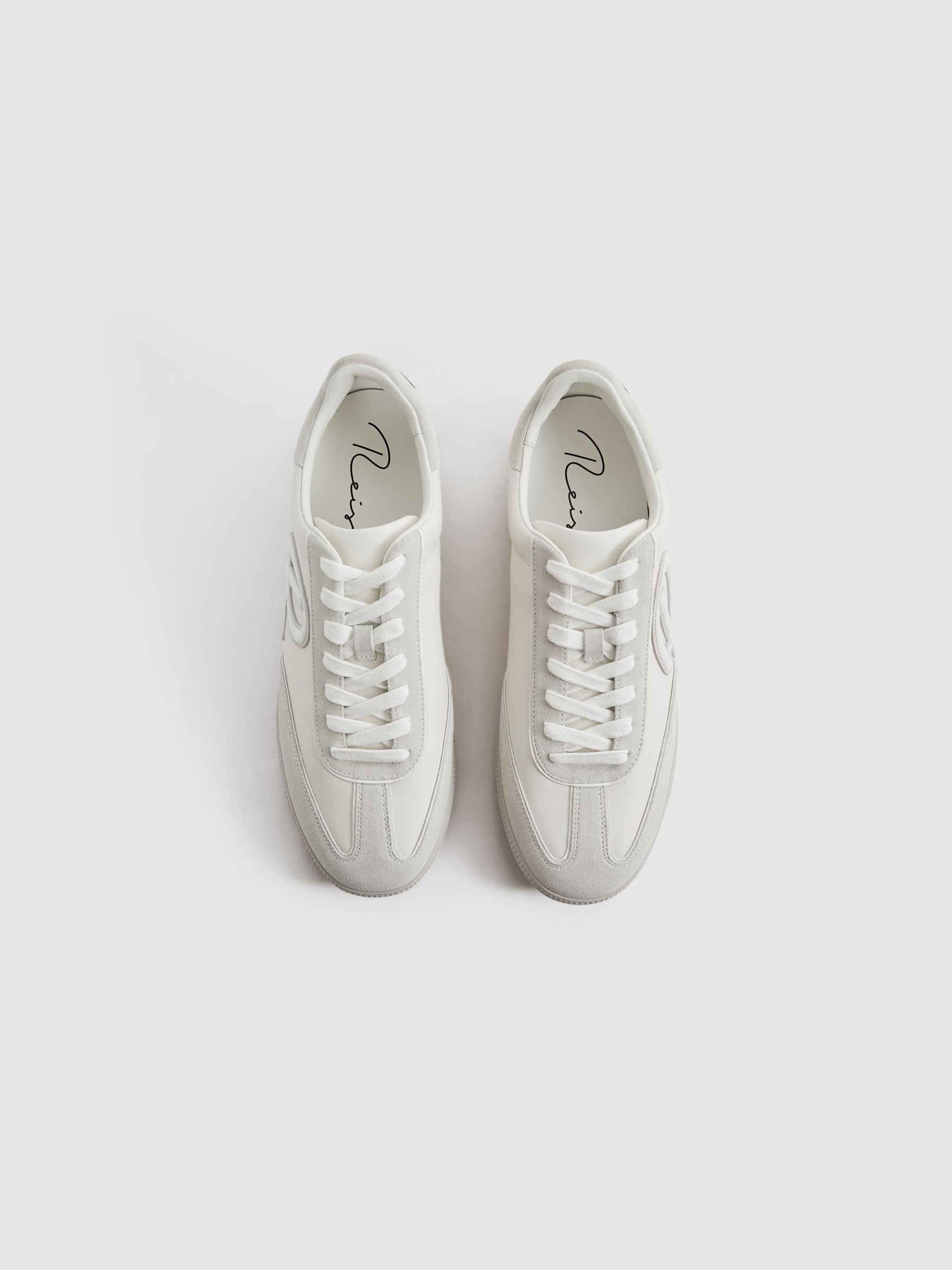 Leather-Suede Low Trainers in White - Image 4 of 6