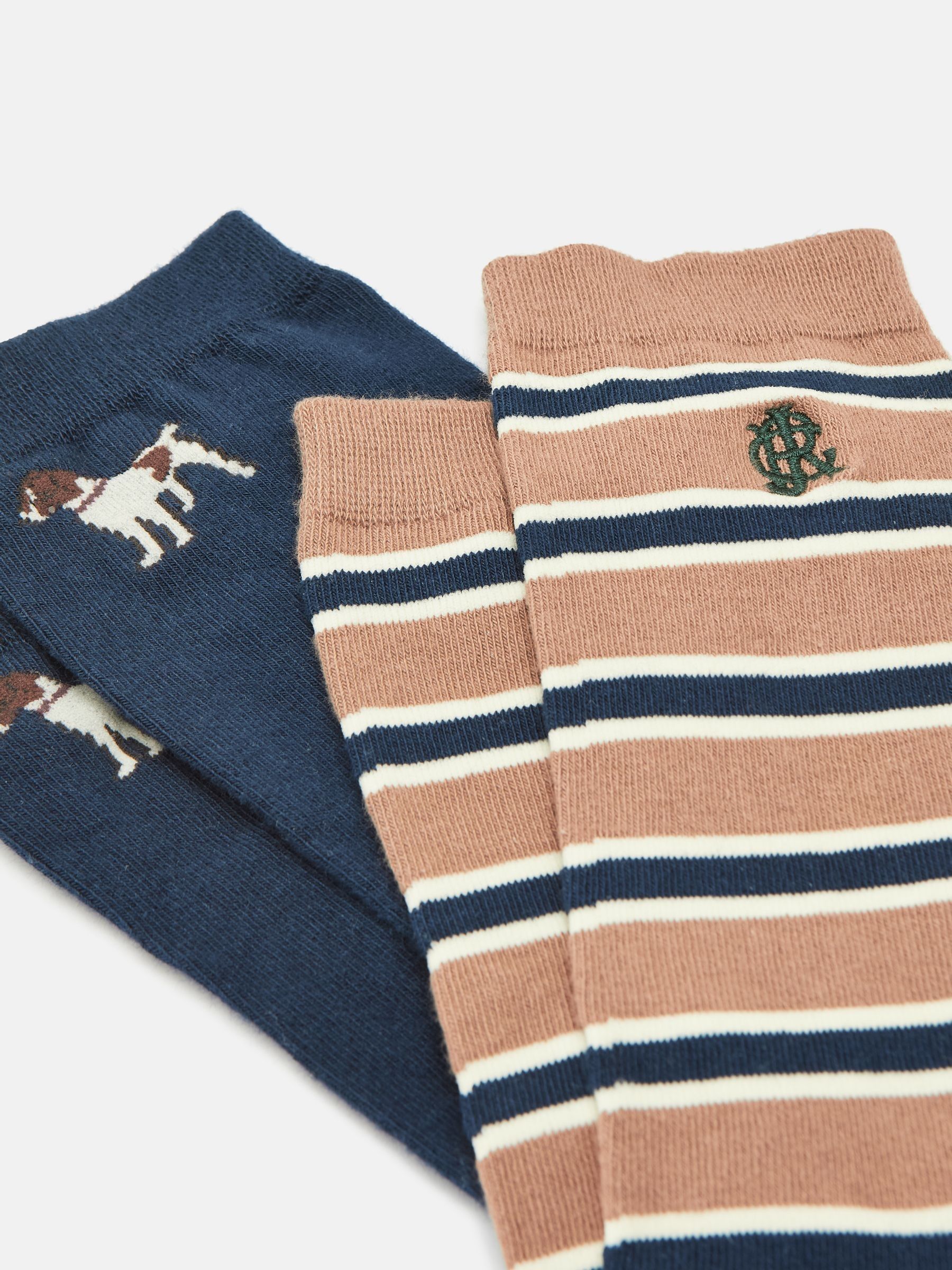 Men's Kingsbury Navy/Camel 2 Pack Socks (size 7-12) - Image 2 of 5