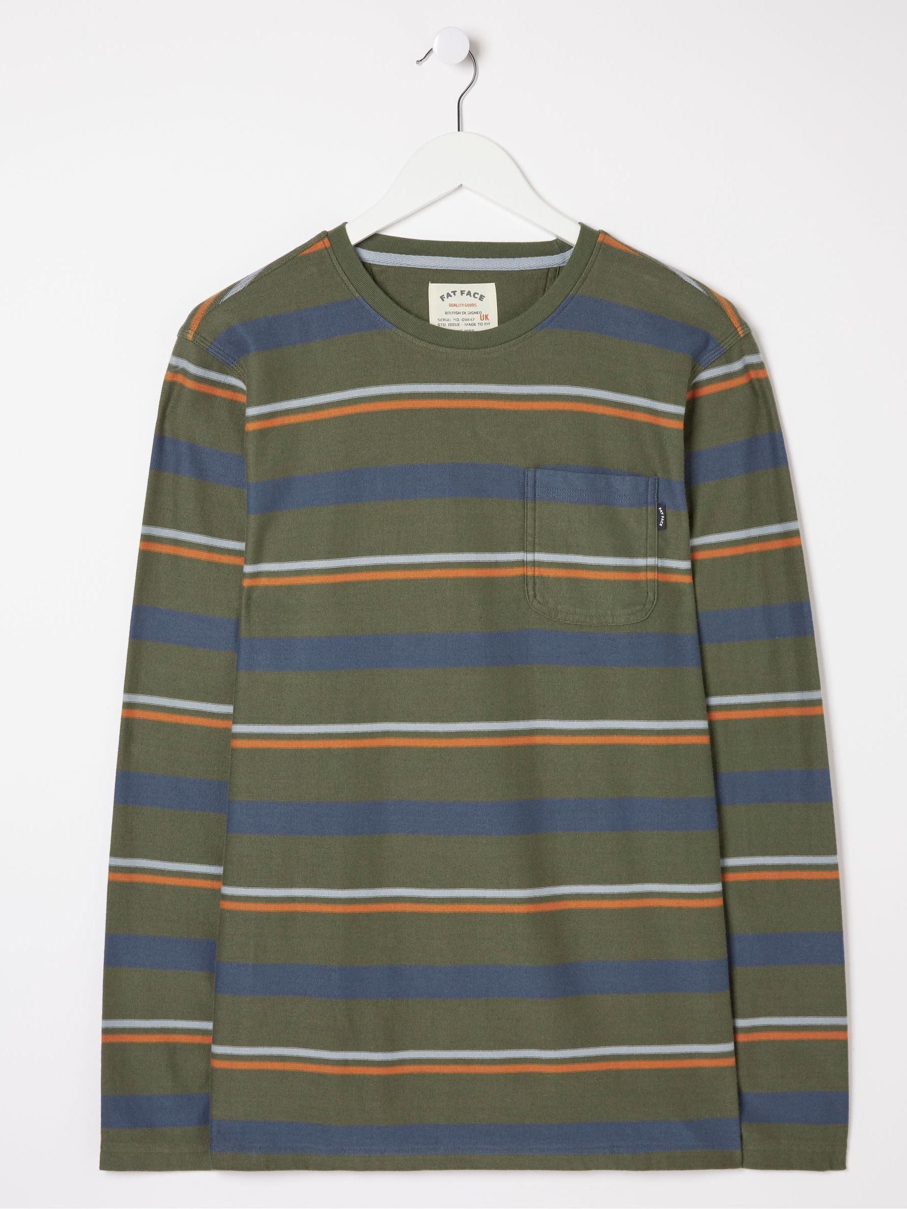 Green Long Sleeve Stripe Pocket Crew T-Shirt - Image 4 of 4