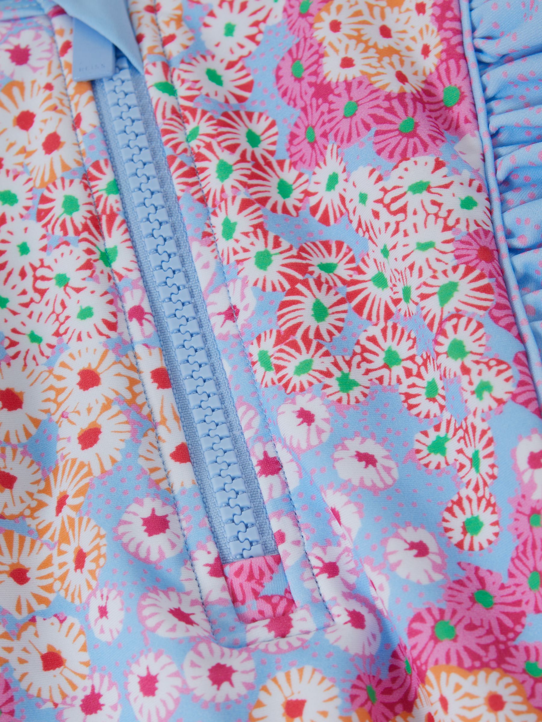 9-13 yrs Floral Print Ruffle Long Sleeve Swimsuit in Pink - Image 6 of 6