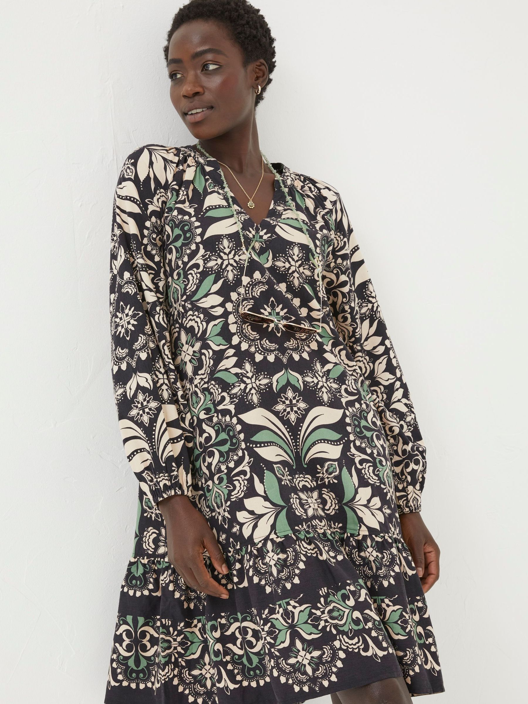 feuille embroidered tunic dress Sail to Sable Blackwatch Lurex Clip Dot Tunic Flare Dress Blackwatch PLAID / S / H2303 main image 0