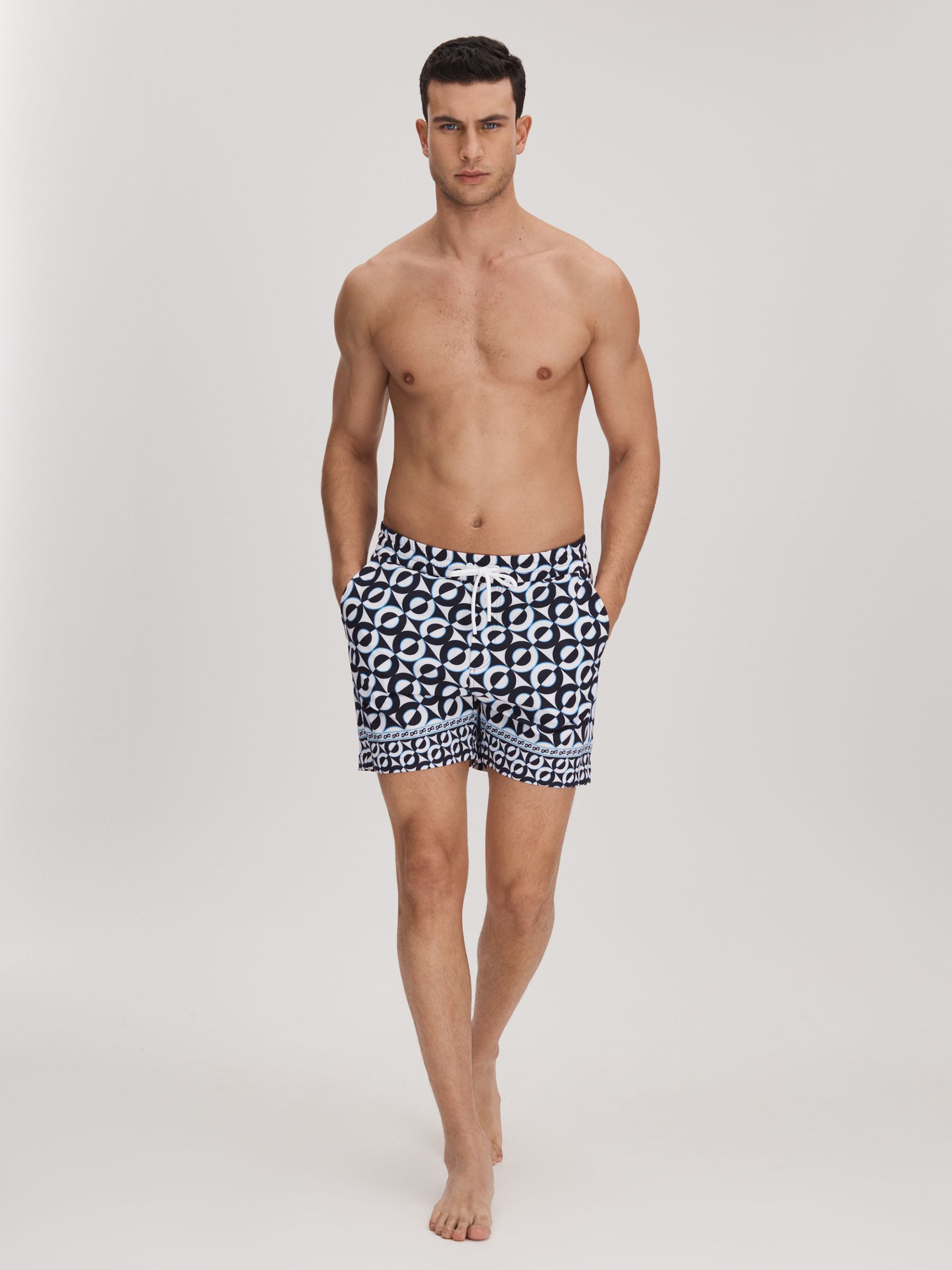 Printed Drawstring Swim Shorts in Lapis Blue - Image 3 of 6