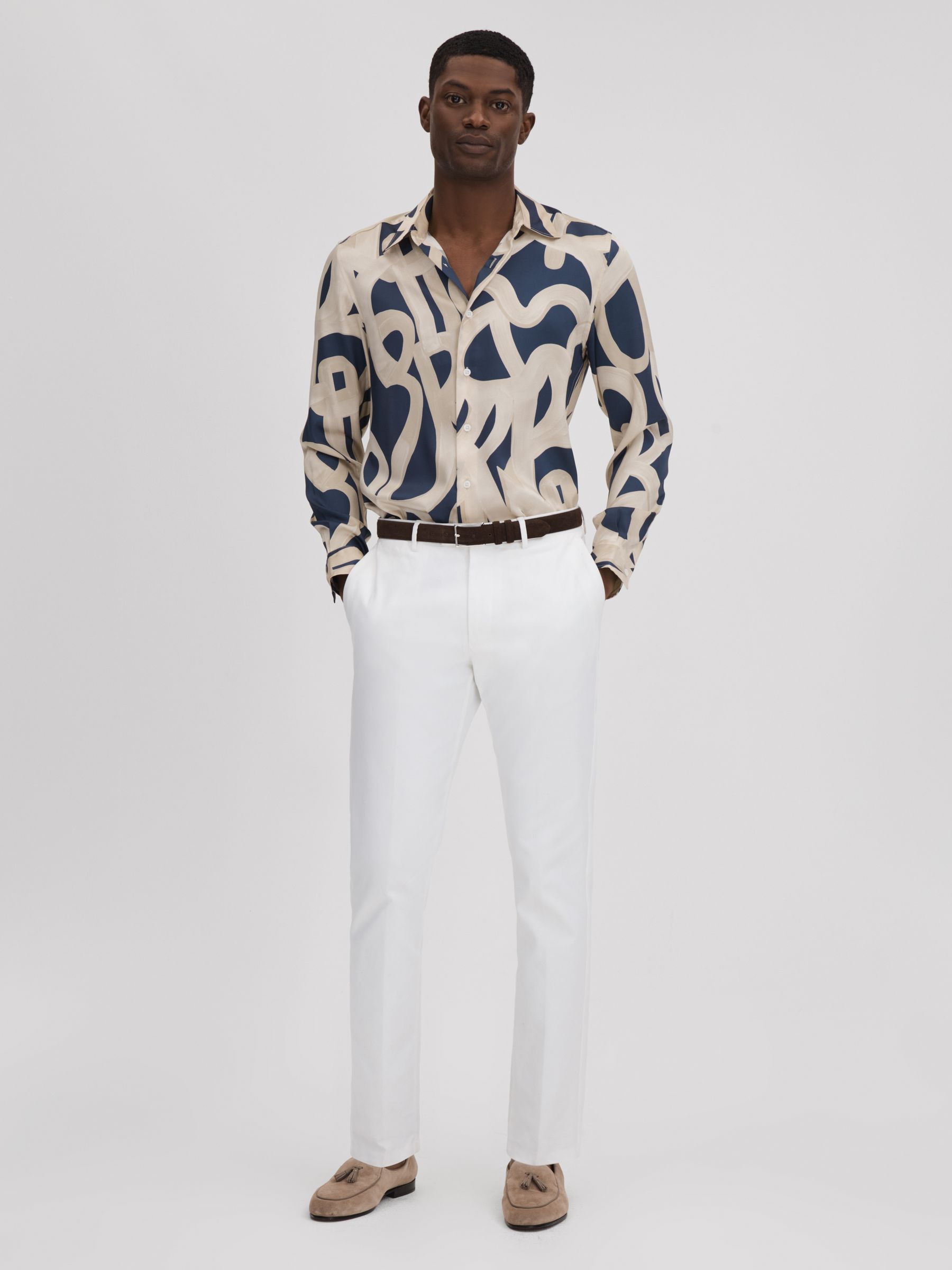 Painted Button-Through Shirt in Navy/Ecru - Image 3 of 6