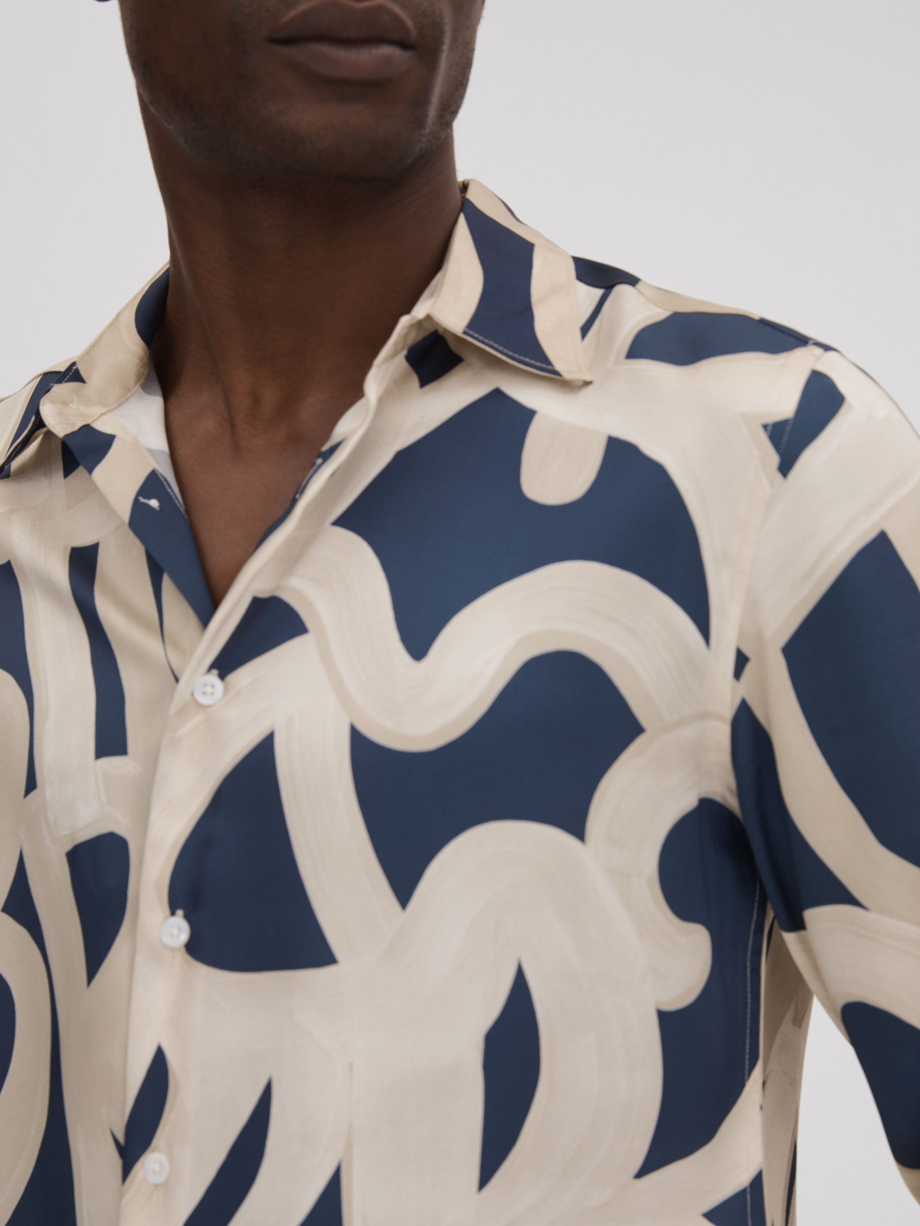 Painted Button-Through Shirt in Navy/Ecru - Image 4 of 6