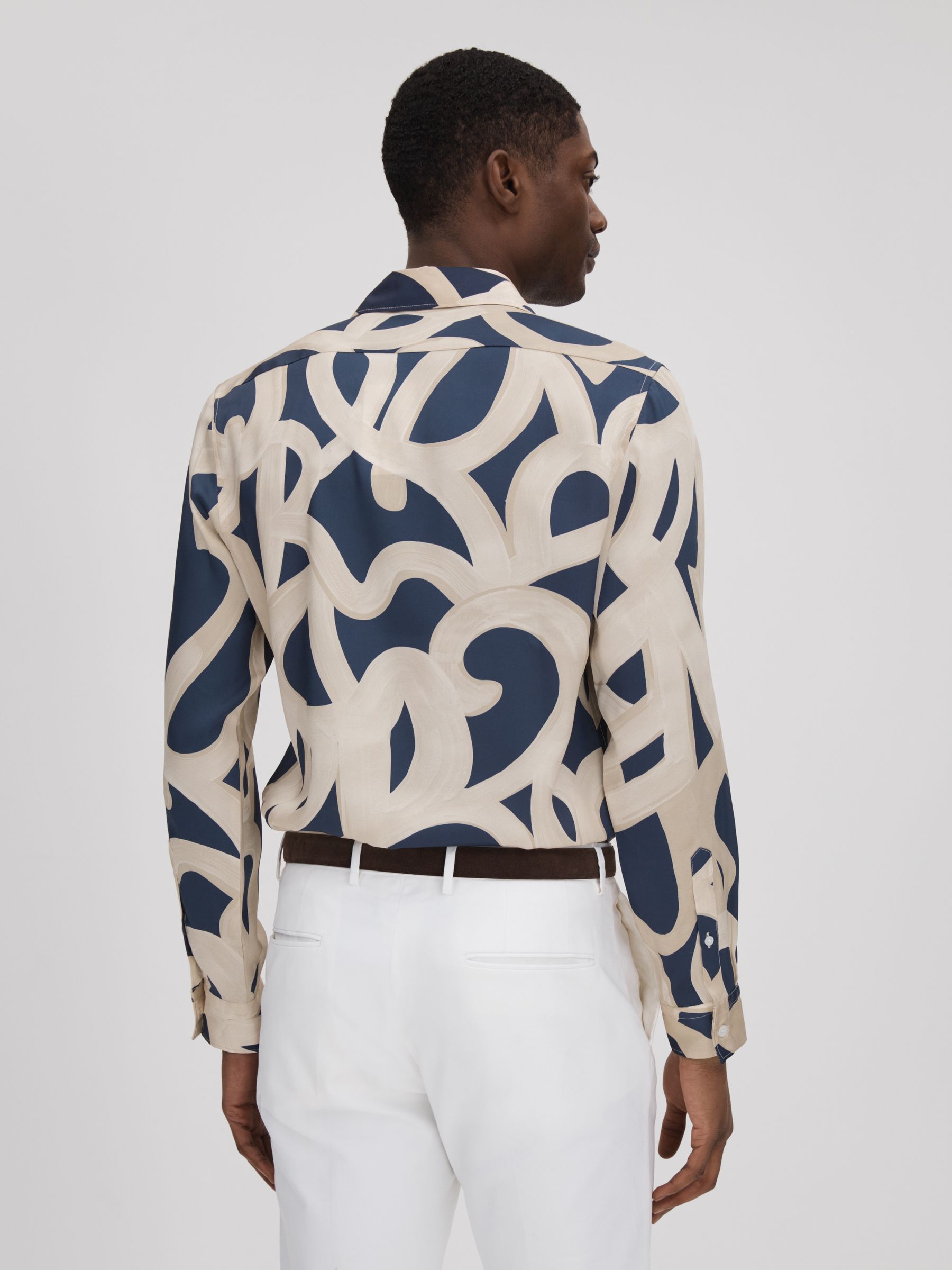 Painted Button-Through Shirt in Navy/Ecru - Image 5 of 6