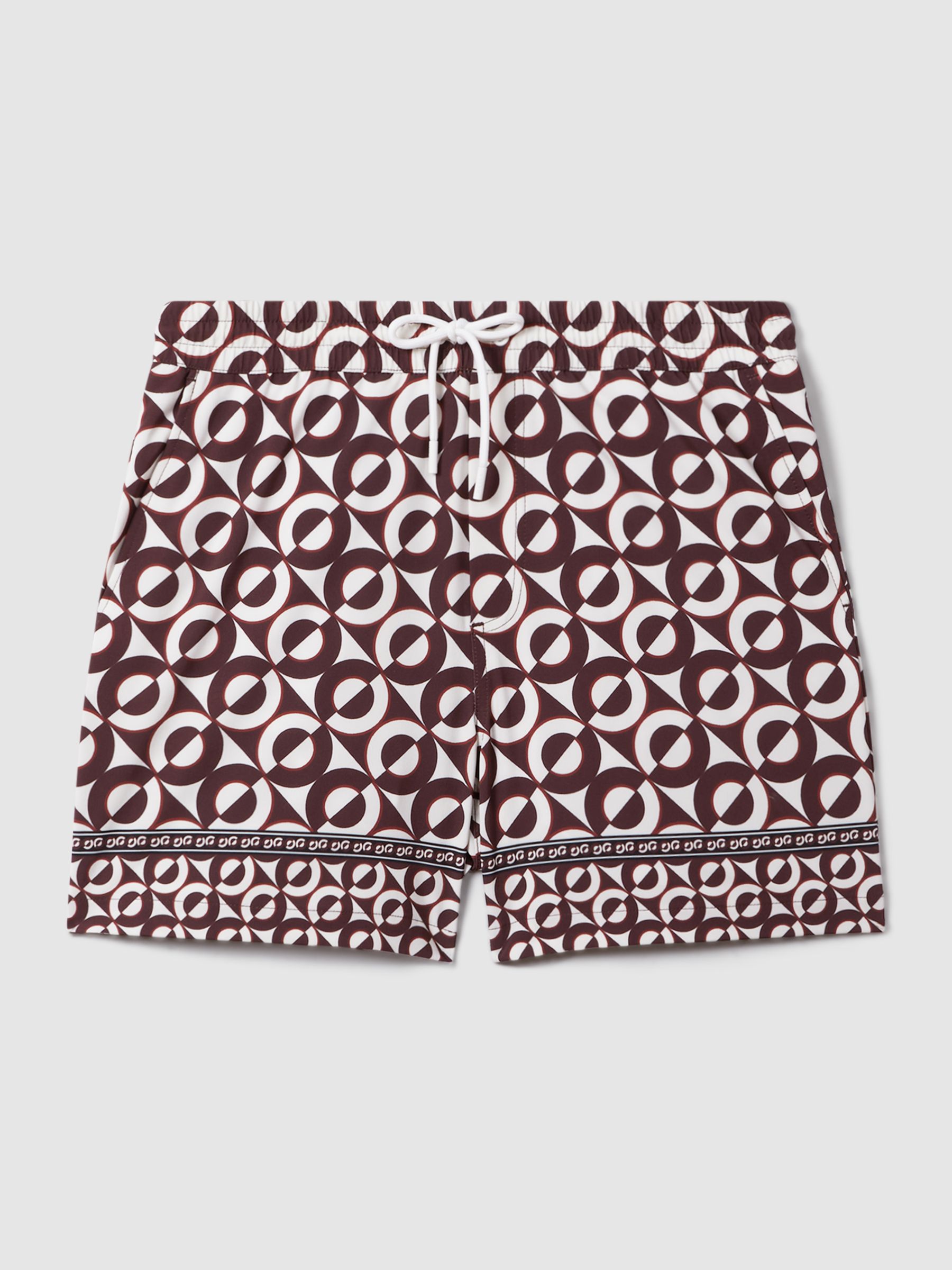 Printed Drawstring Swim Shorts in Tobacco/Ecru - Image 2 of 6