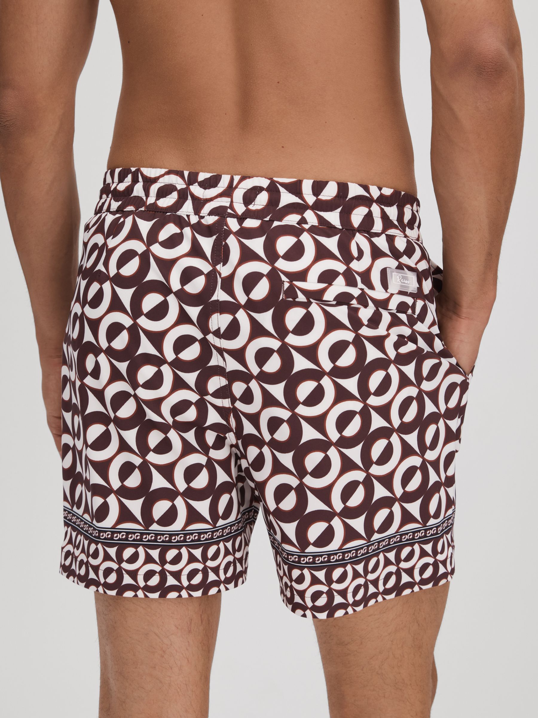 Printed Drawstring Swim Shorts in Tobacco/Ecru - Image 5 of 6