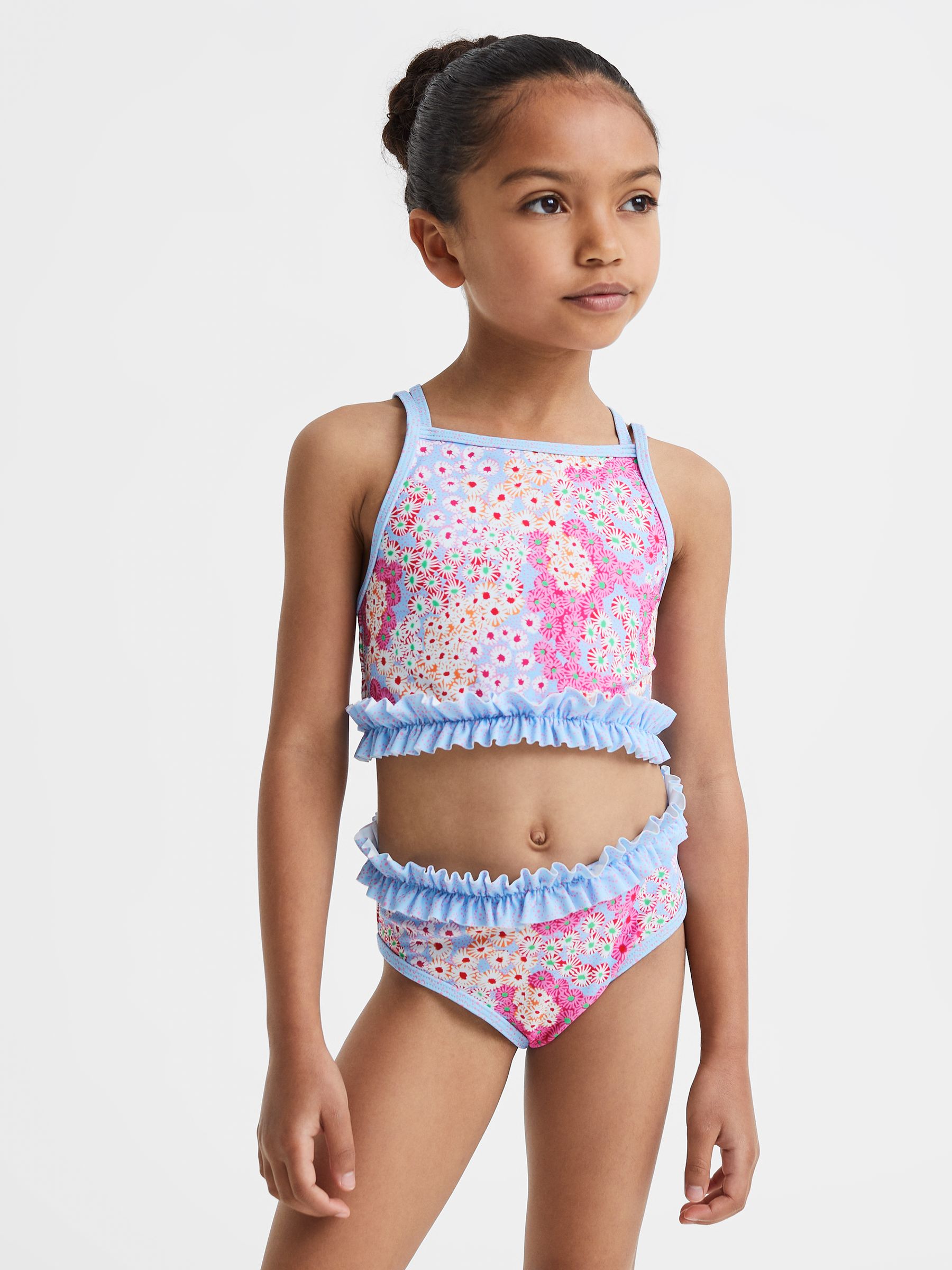 9-13 yrs Floral Print Ruffle Bikini in Pink - Image 1 of 6