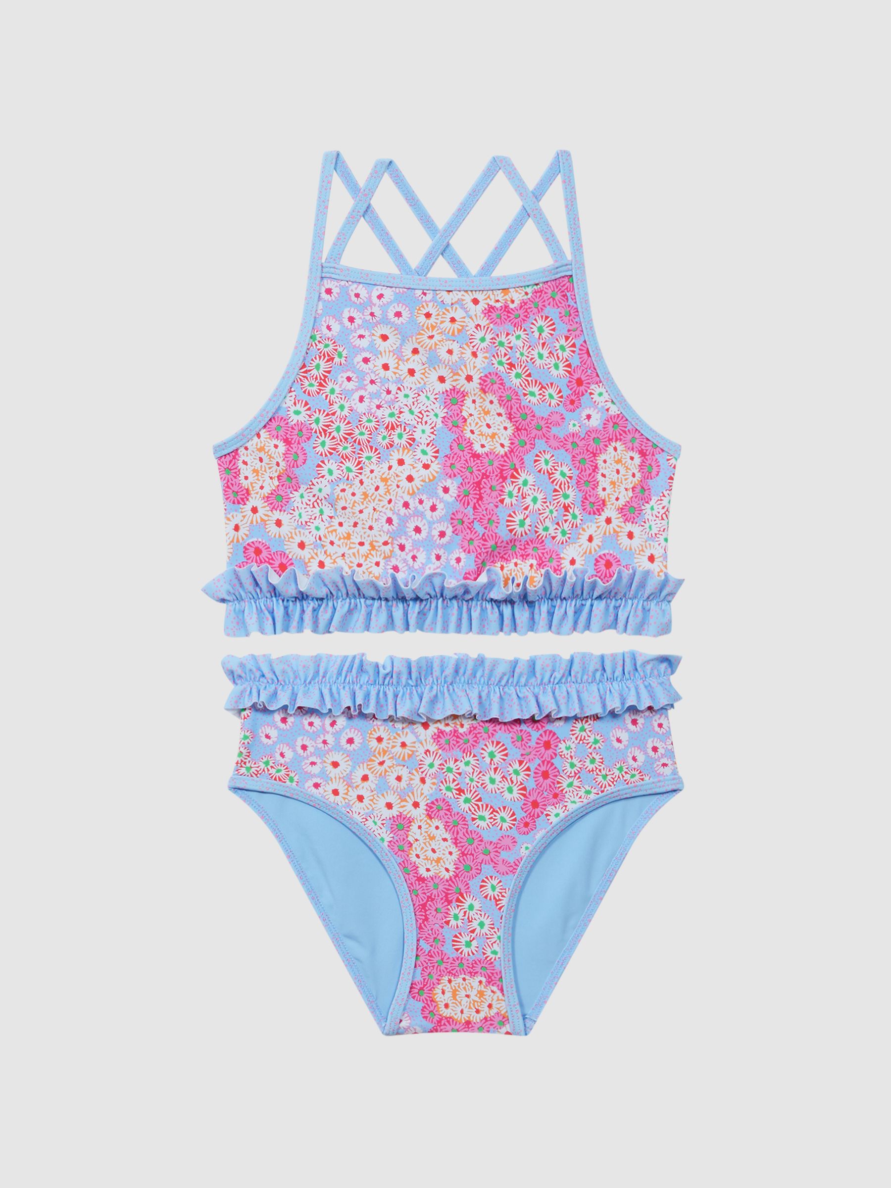 9-13 yrs Floral Print Ruffle Bikini in Pink - Image 2 of 6