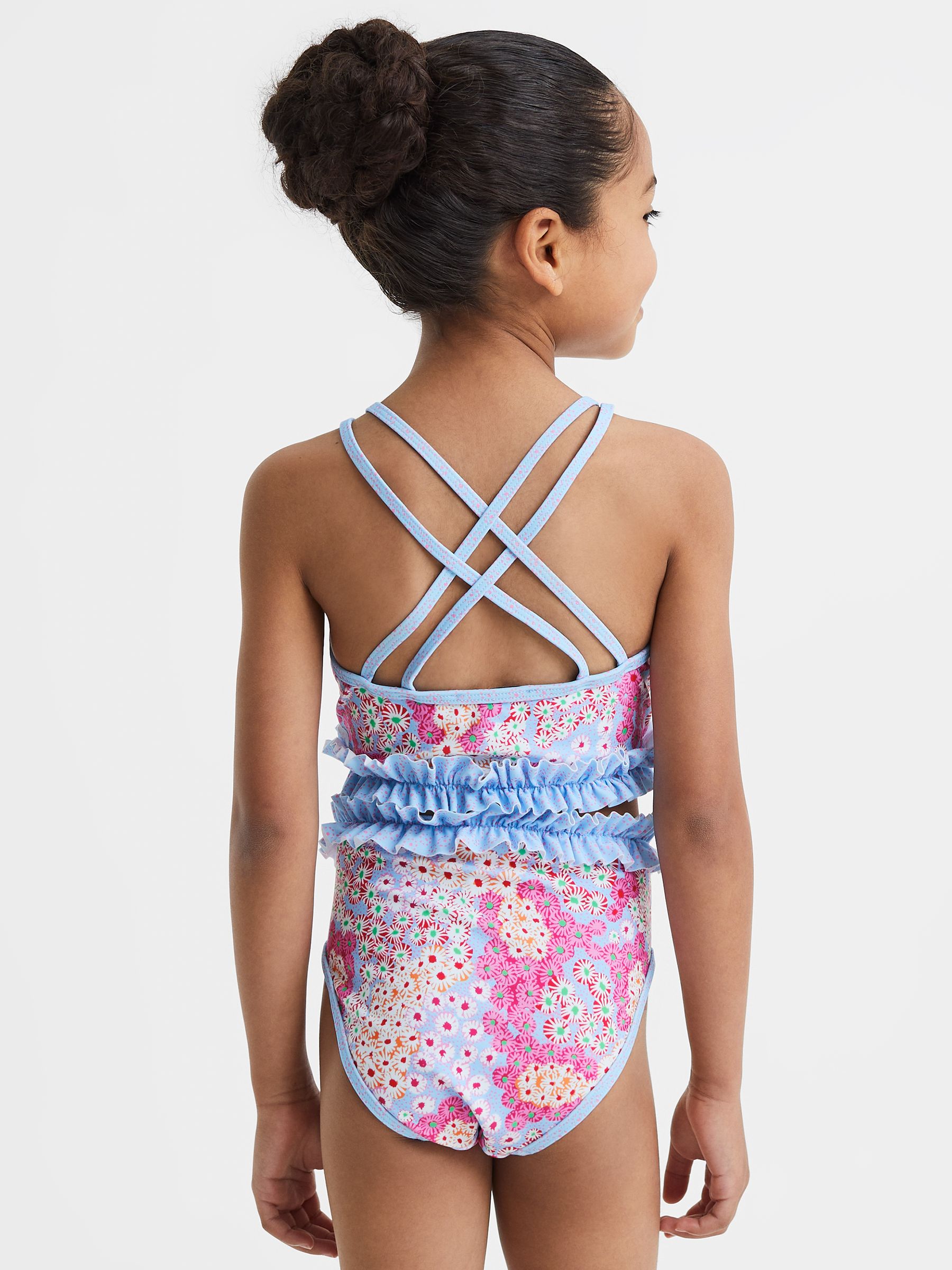 9-13 yrs Floral Print Ruffle Bikini in Pink - Image 5 of 6