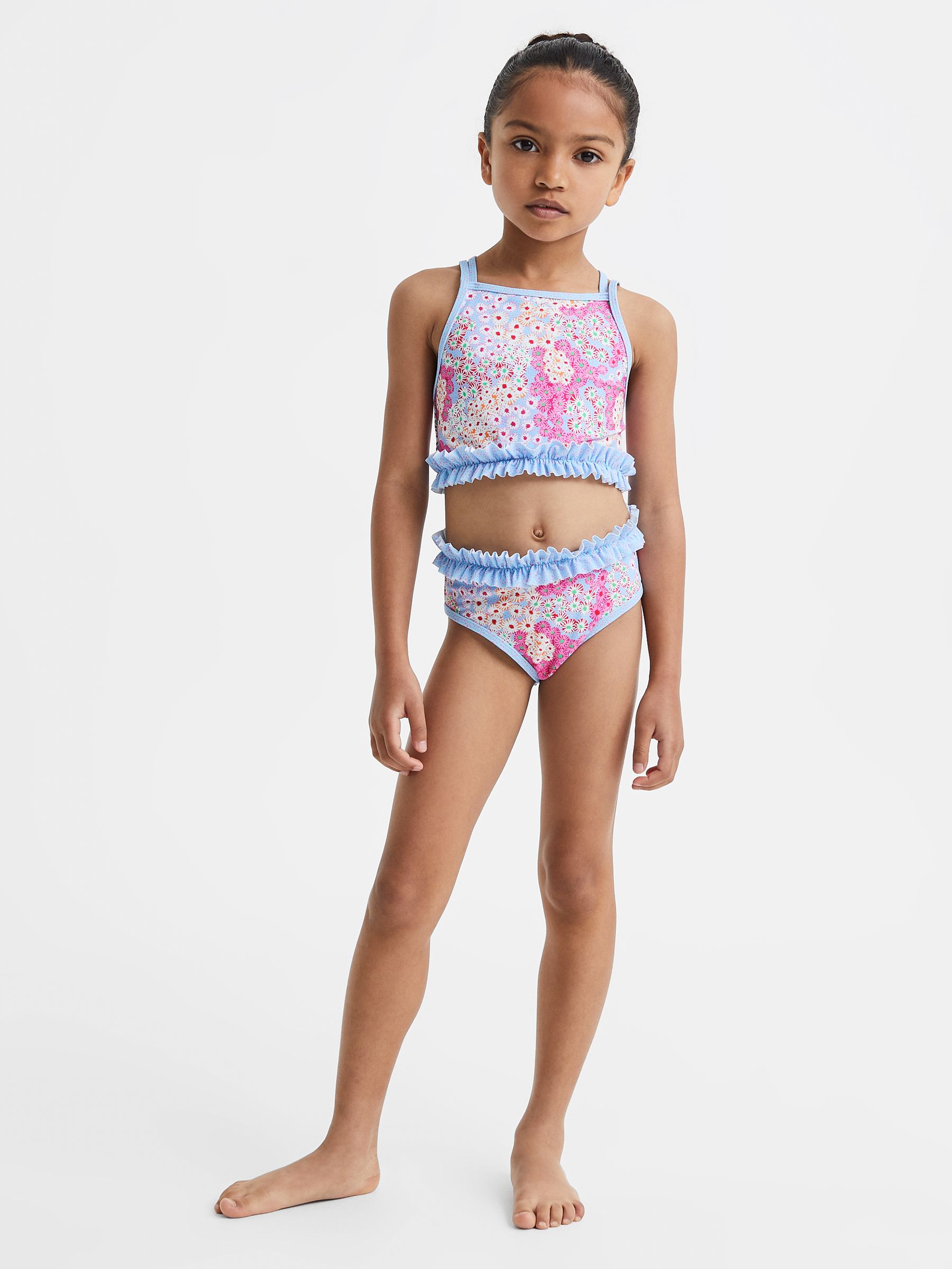 4-9 yrs Floral Print Ruffle Bikini in Pink - Image 1 of 6 4-9 yrs Floral Print Ruffle Bikini in Pink - Image 1 of 6