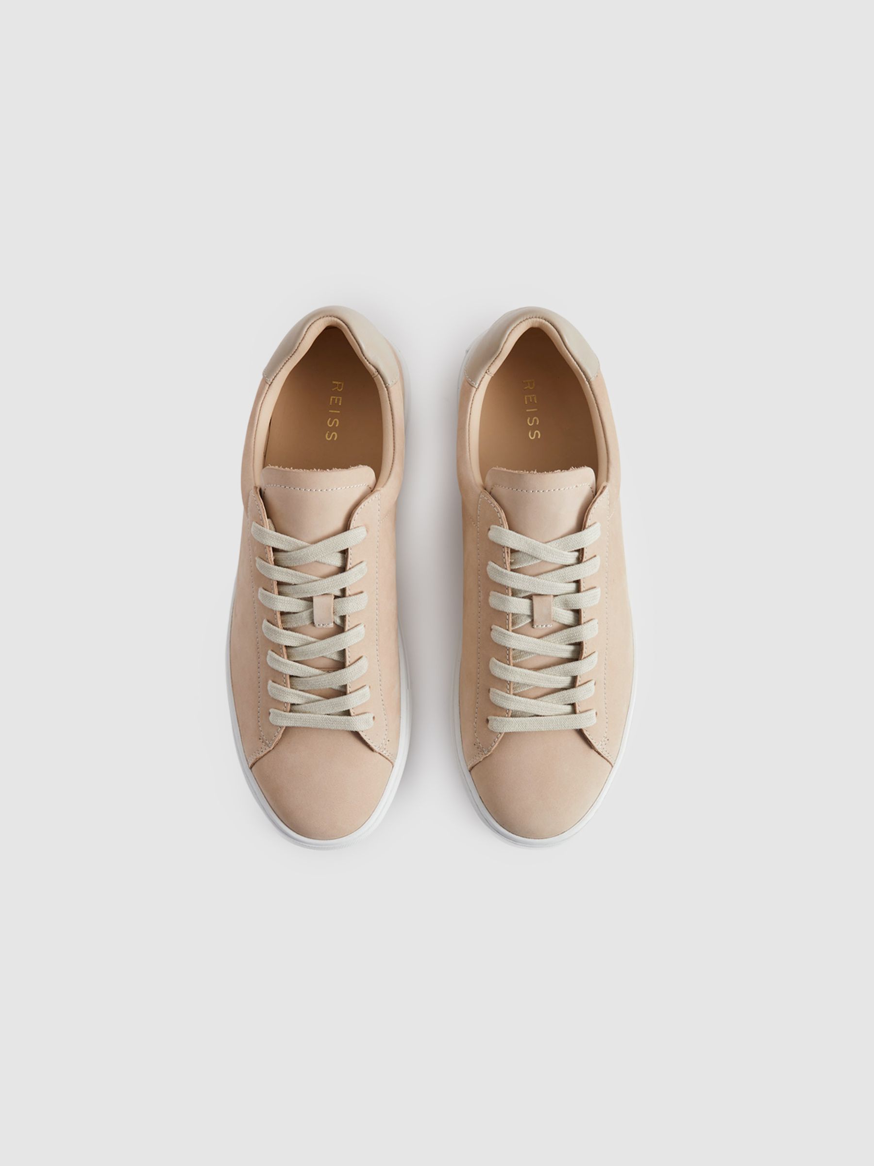 Leather Lace-Up Trainers in Stone - Image 3 of 5