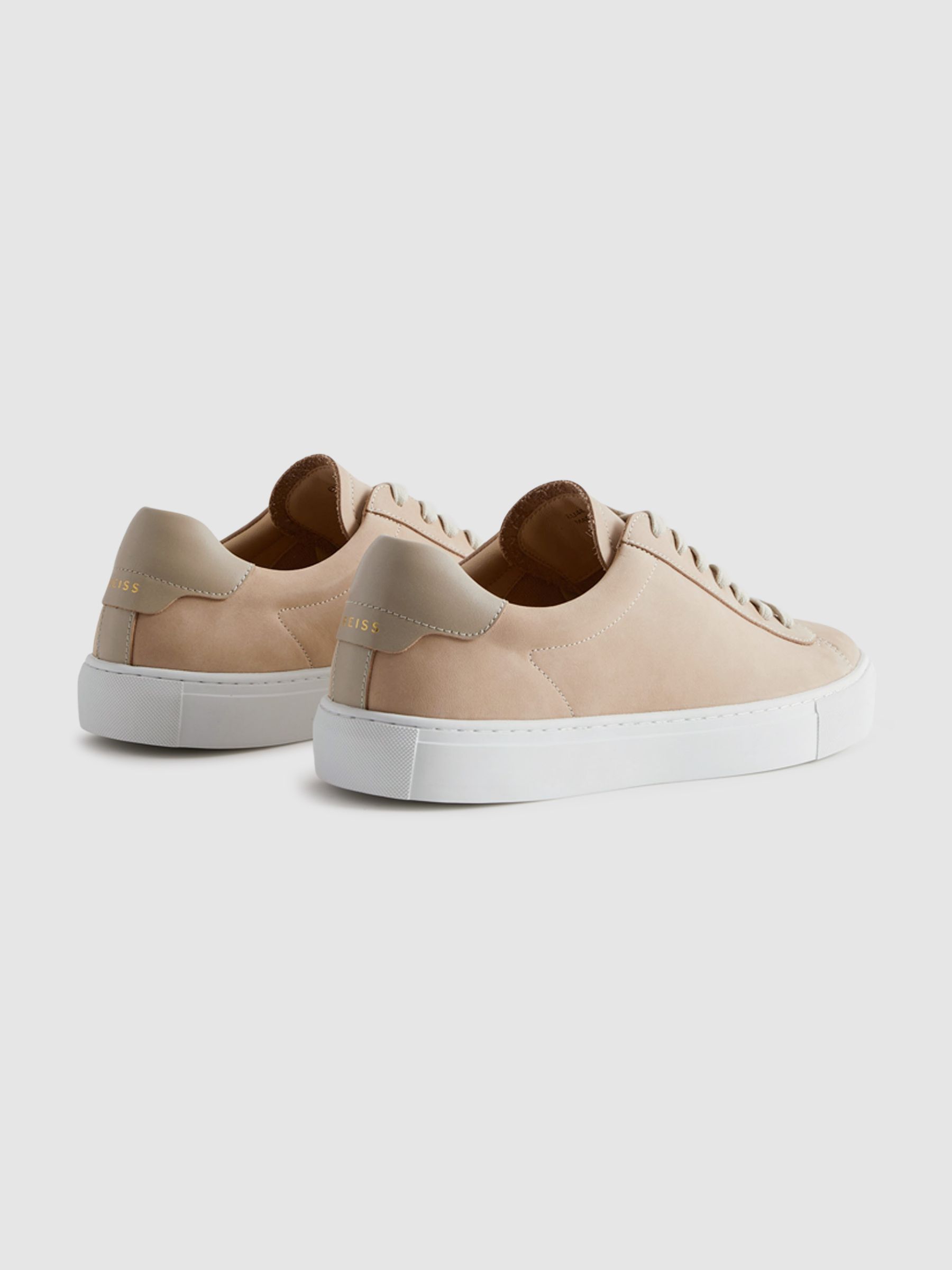 Leather Lace-Up Trainers in Stone - Image 4 of 5