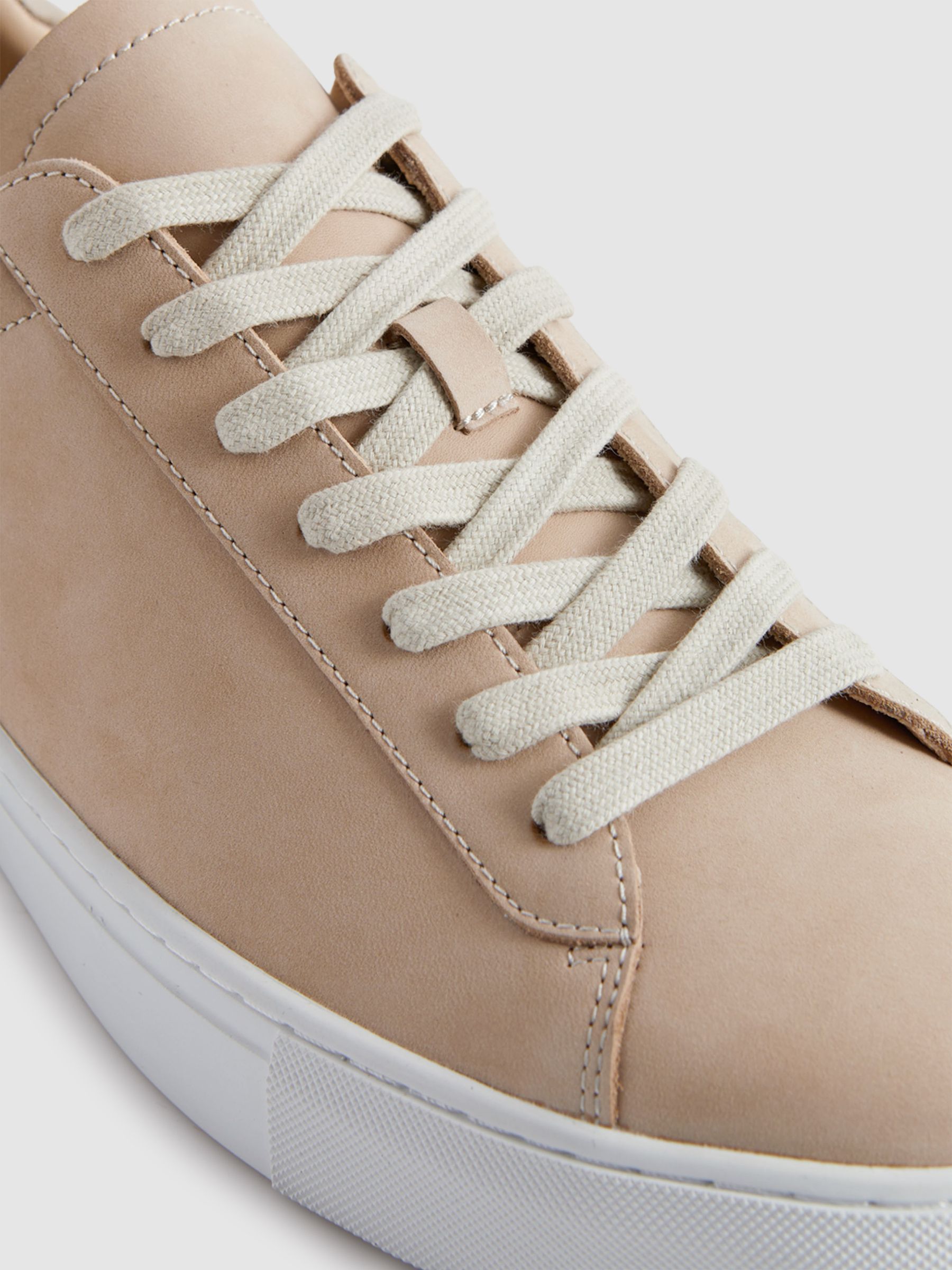Leather Lace-Up Trainers in Stone - Image 5 of 5