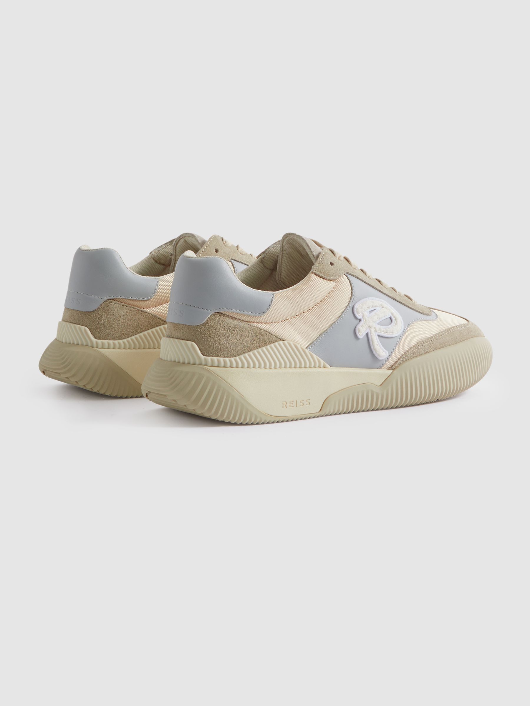 Leather Colourblock Running Trainers in Blue - Image 3 of 5