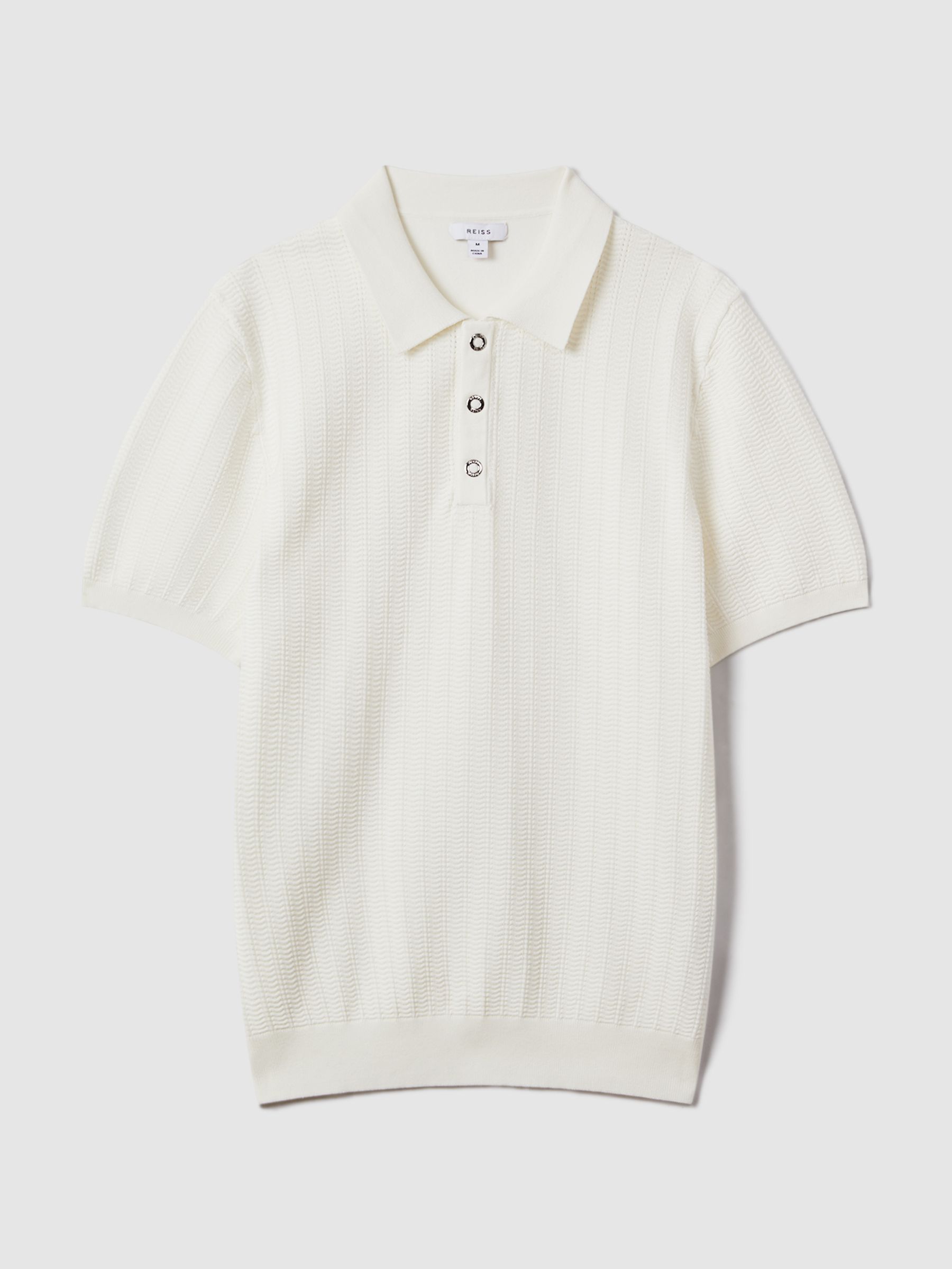 Textured Modal Blend Polo Shirt in White - Image 2 of 7