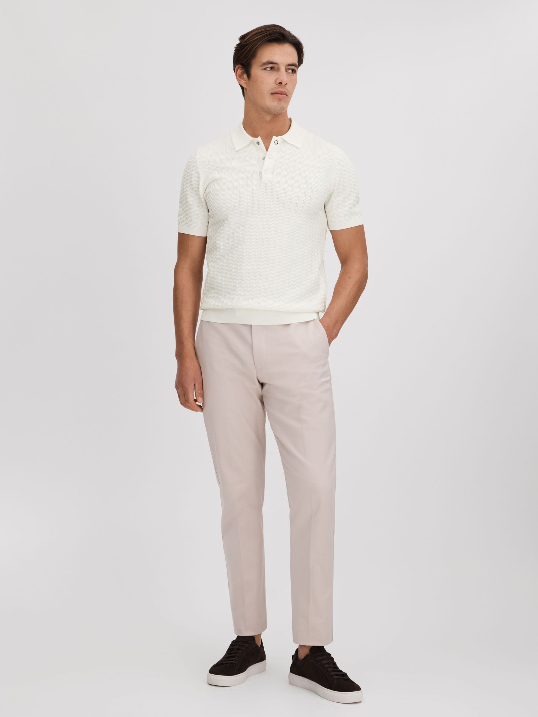 Textured Modal Blend Polo Shirt in White - Image 3 of 7