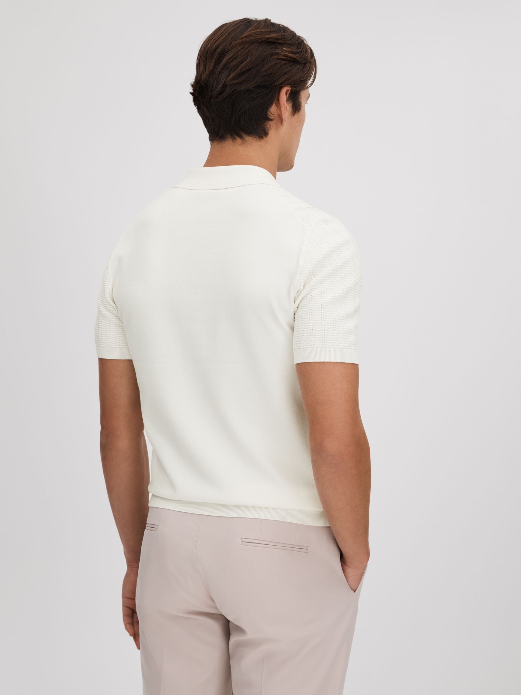 Textured Modal Blend Polo Shirt in White - Image 5 of 7