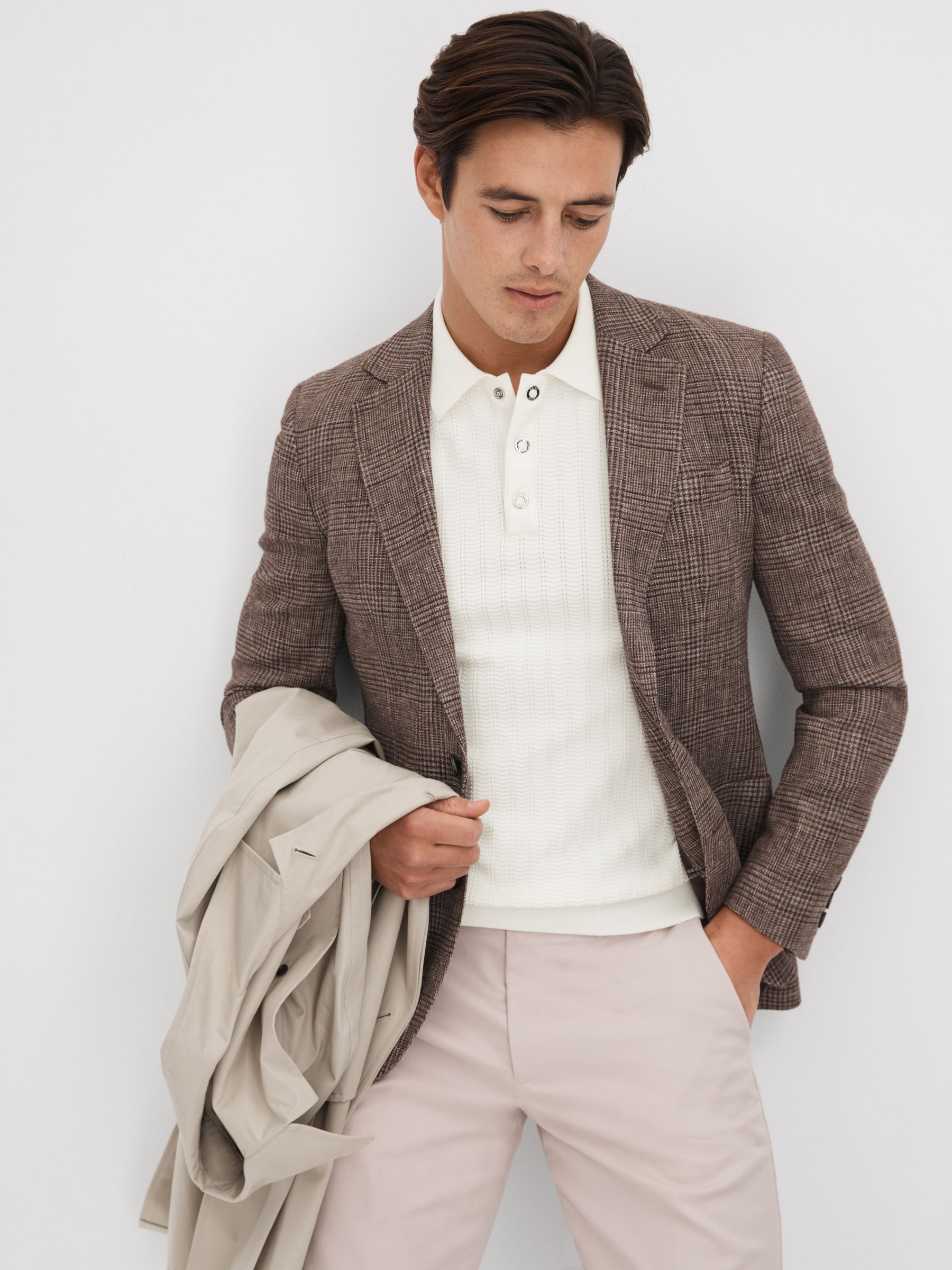 Textured Modal Blend Polo Shirt in White - Image 6 of 7