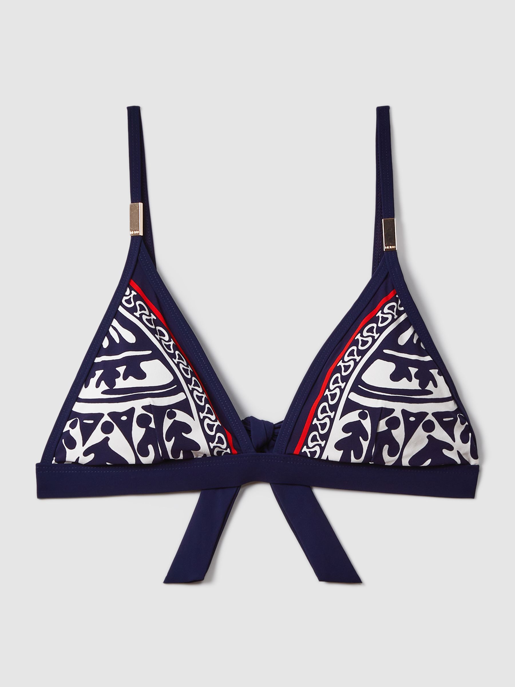 Printed Triangle Bikini Top in Navy/Red - image 1