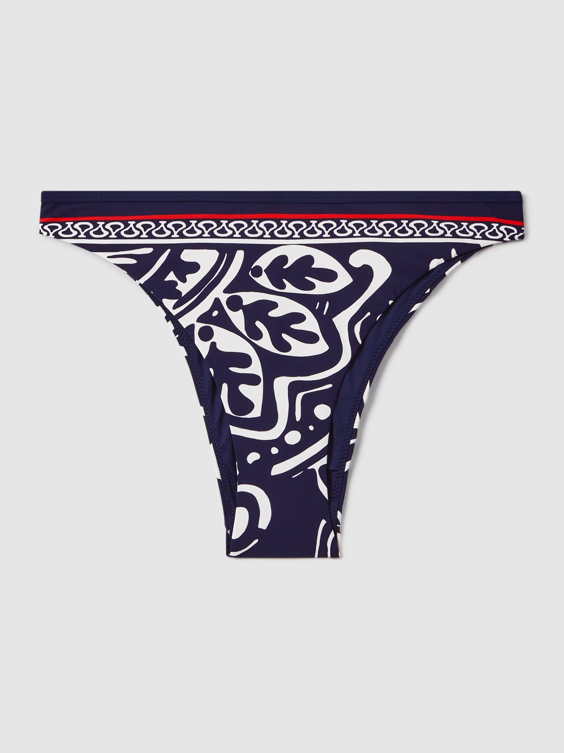 Printed High-Cut Bikini Bottoms in Navy/Red - image 1