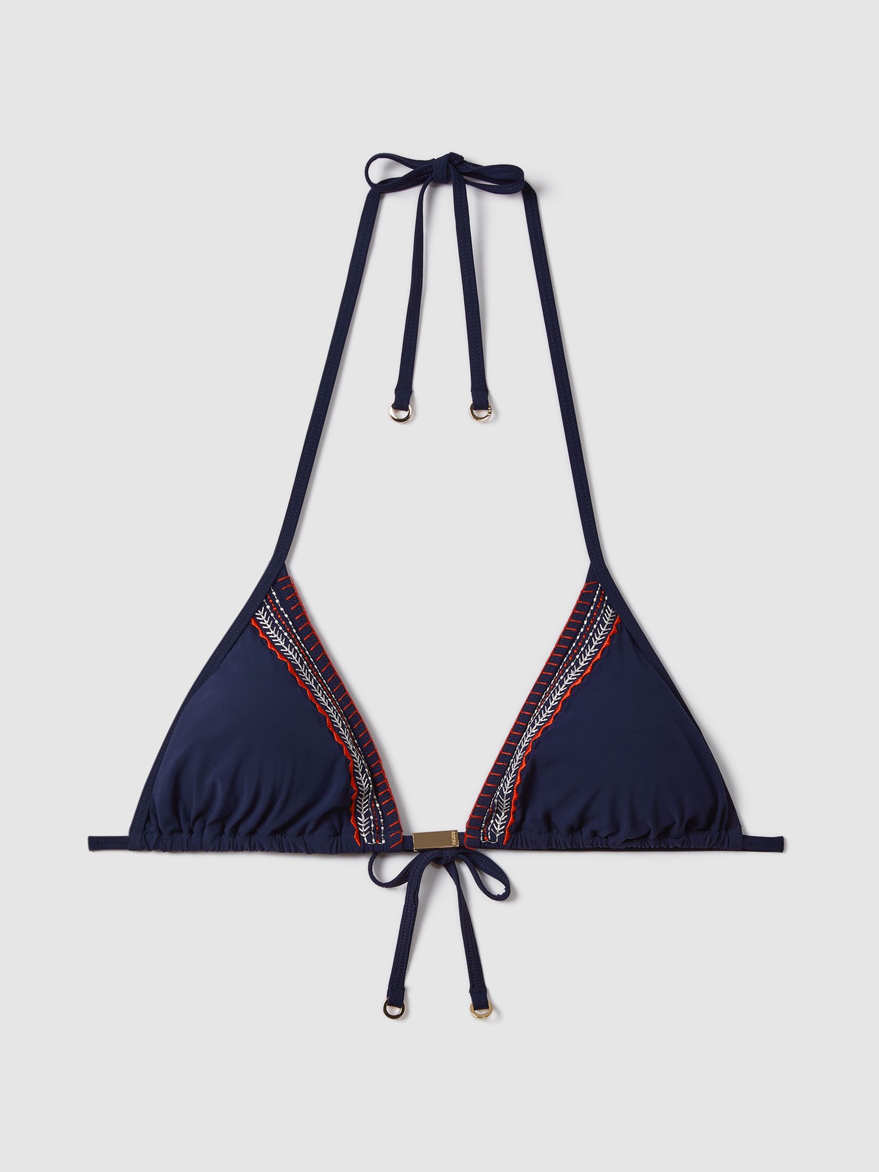 Embroidered Triangle Bikini Top in Navy/Red - Image 2 of 4