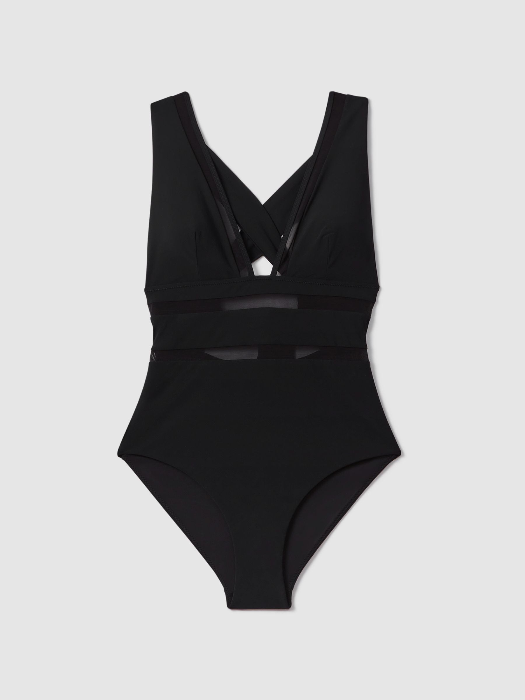 Cross-Back Mesh Swimsuit in Black - Image 2 of 6
