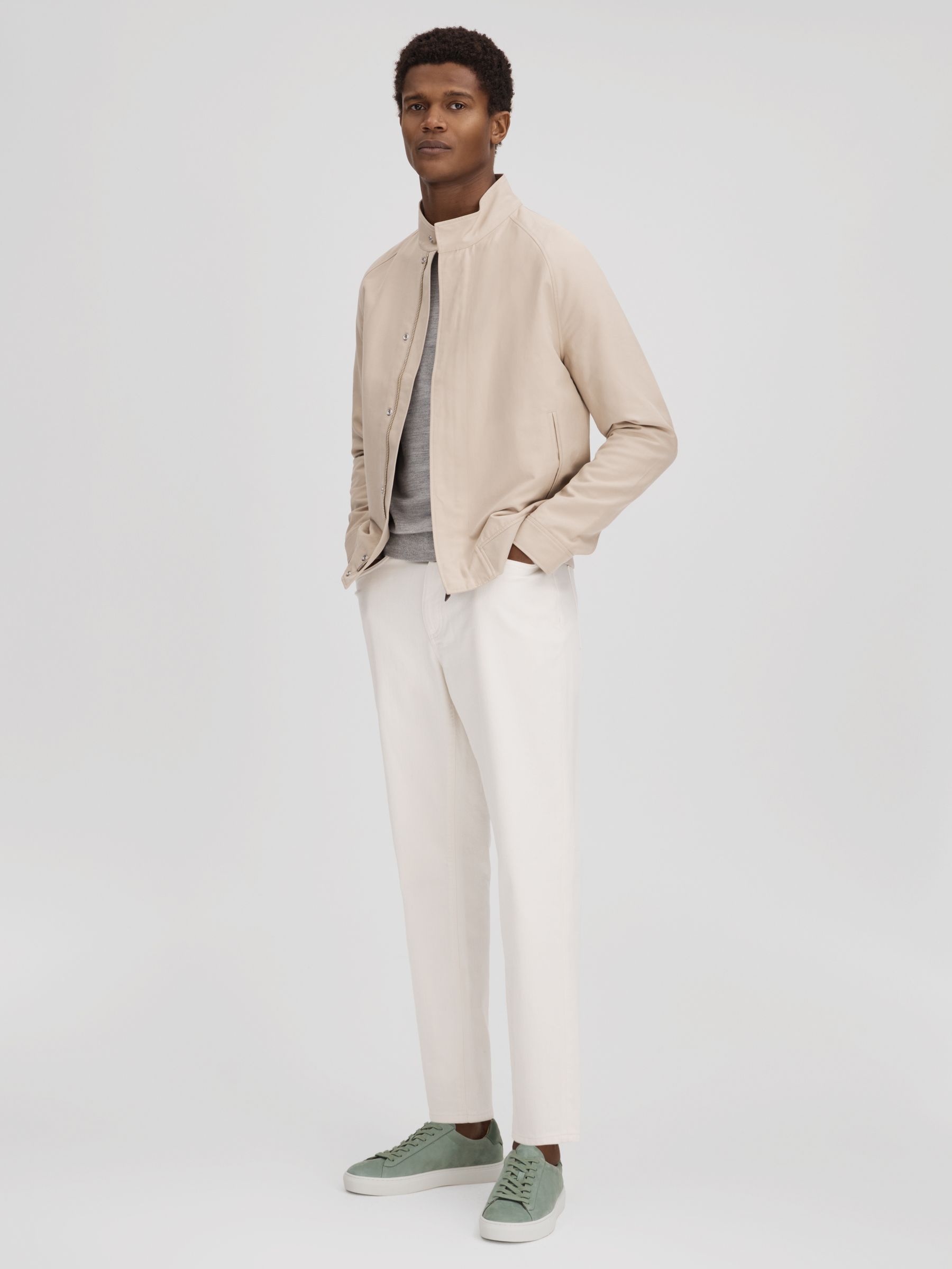 Leather Lace-Up Trainers in Sage - Image 2 of 5