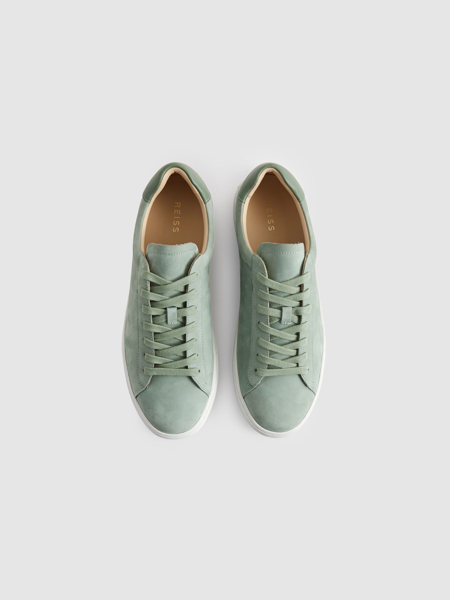 Leather Lace-Up Trainers in Sage - Image 3 of 5
