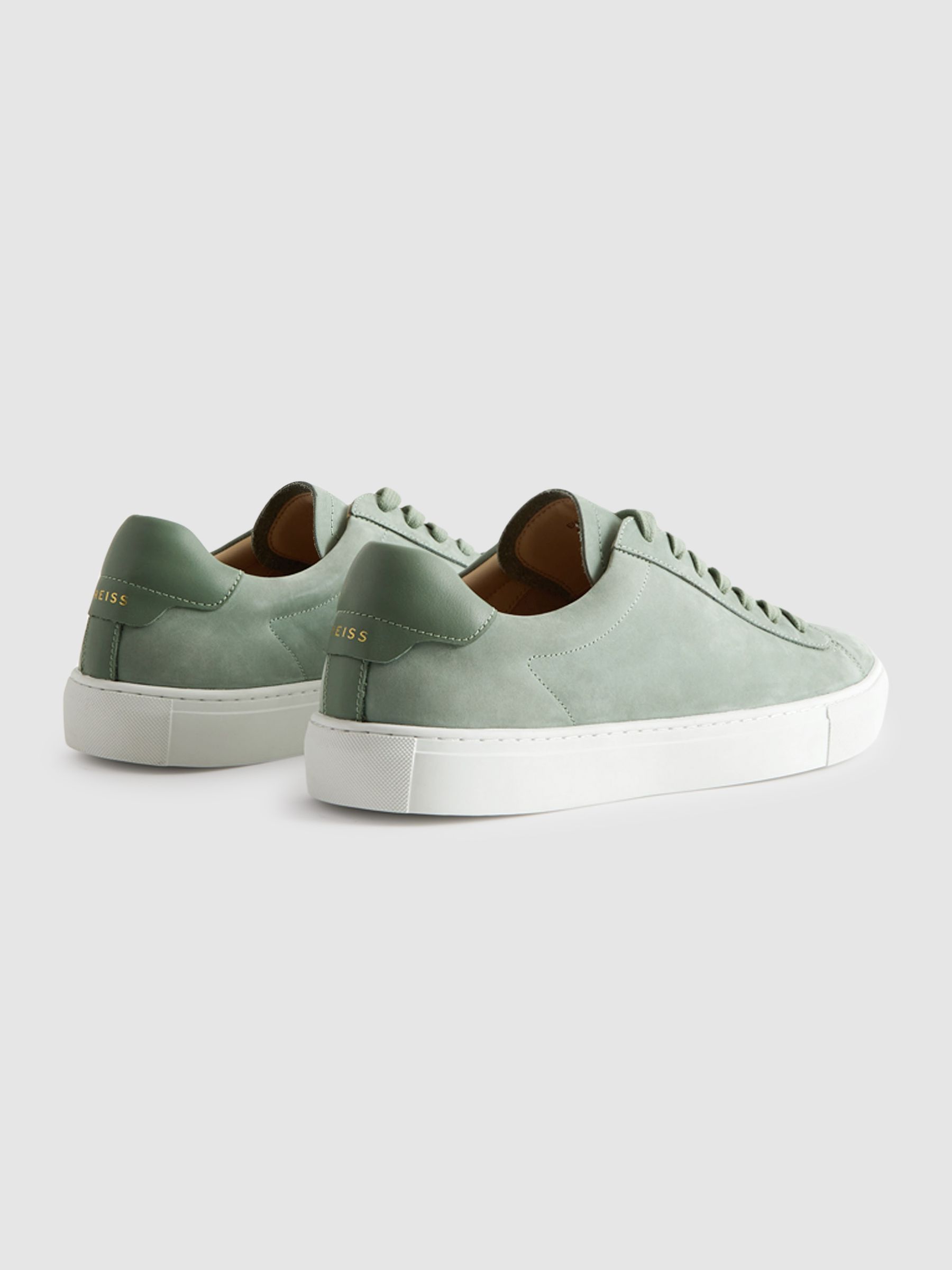 Leather Lace-Up Trainers in Sage - Image 4 of 5