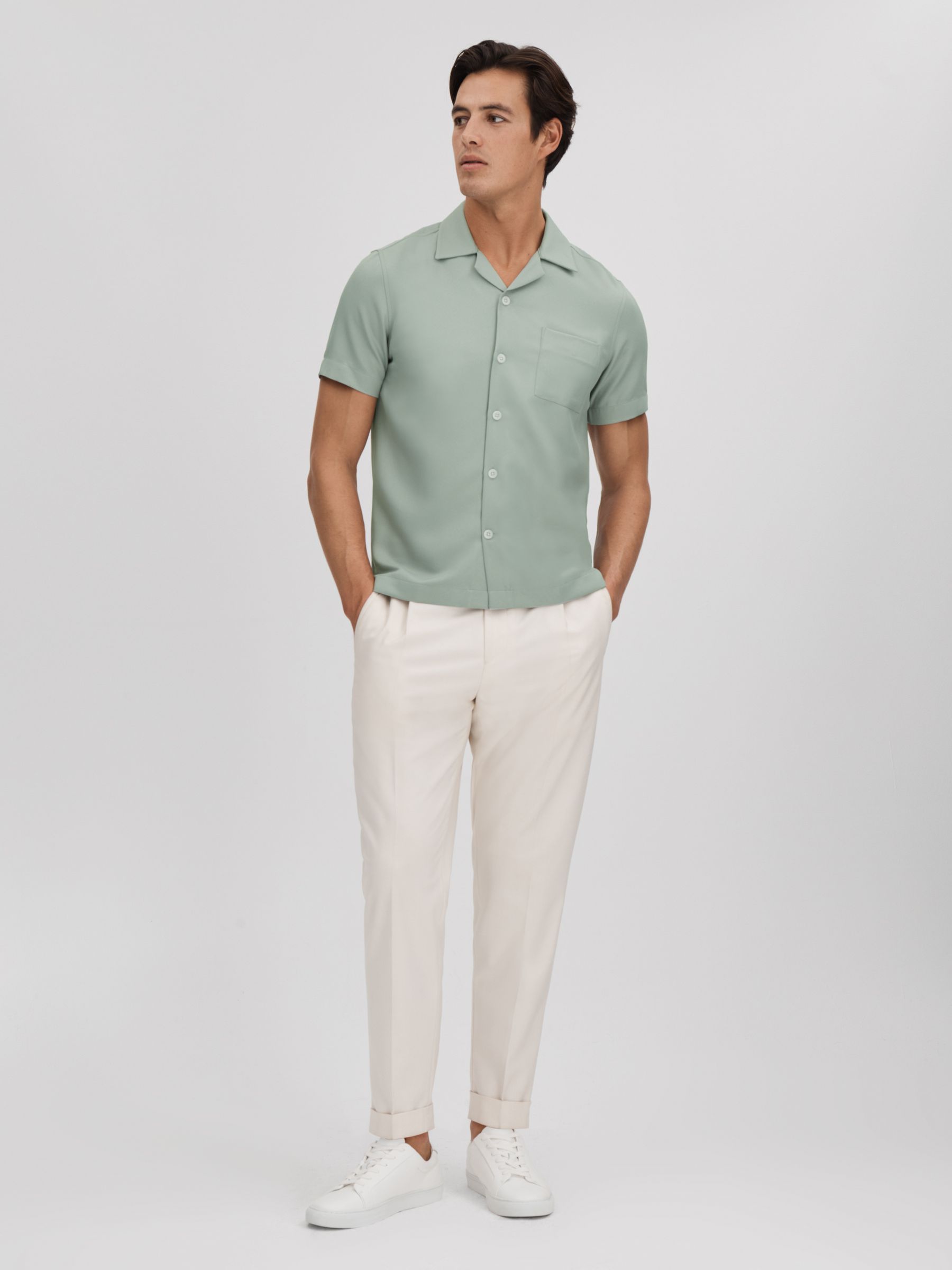 Cuban Collar Button-Through Shirt in Pistachio - Image 3 of 6
