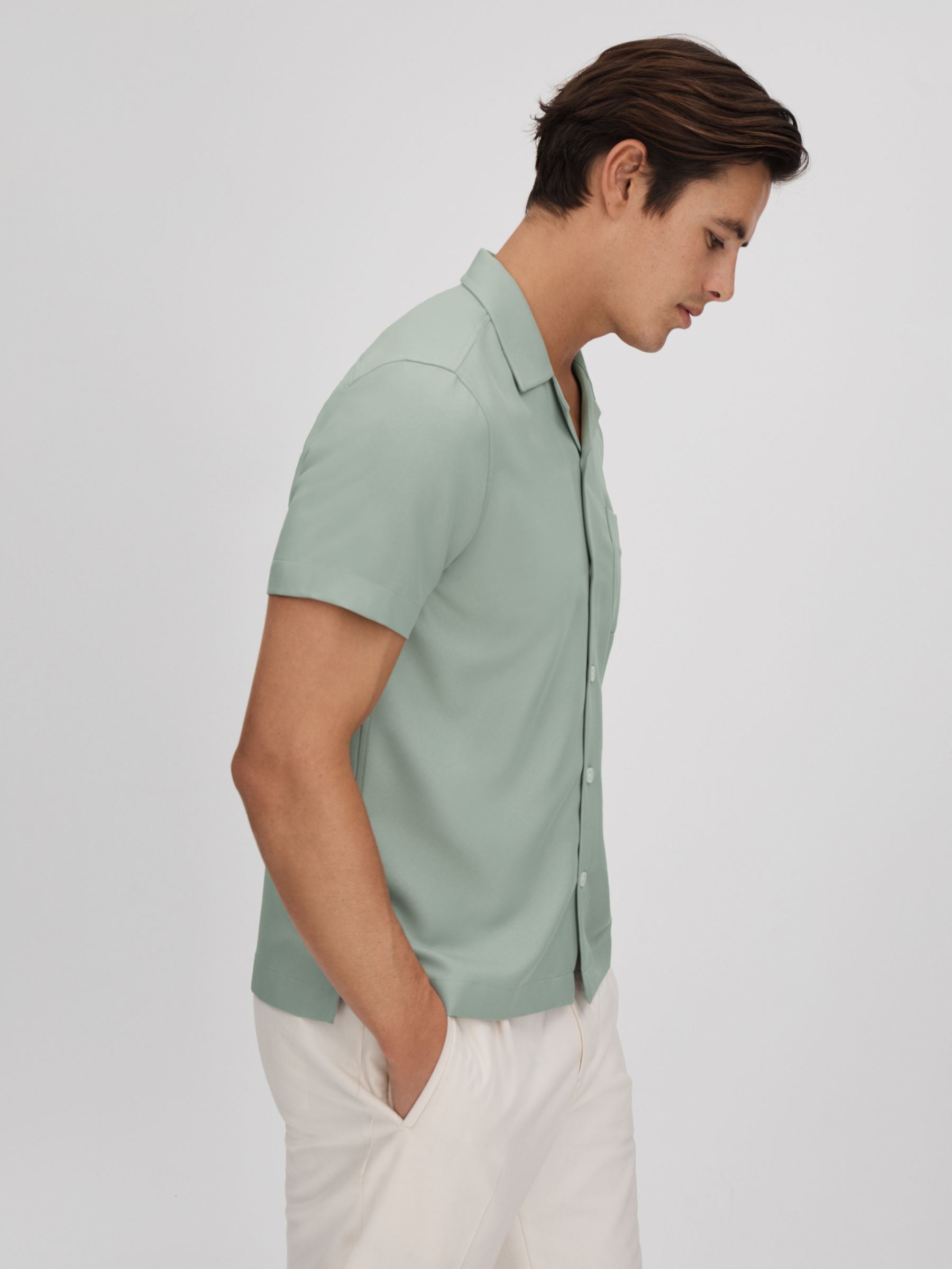 Cuban Collar Button-Through Shirt in Pistachio - Image 4 of 6
