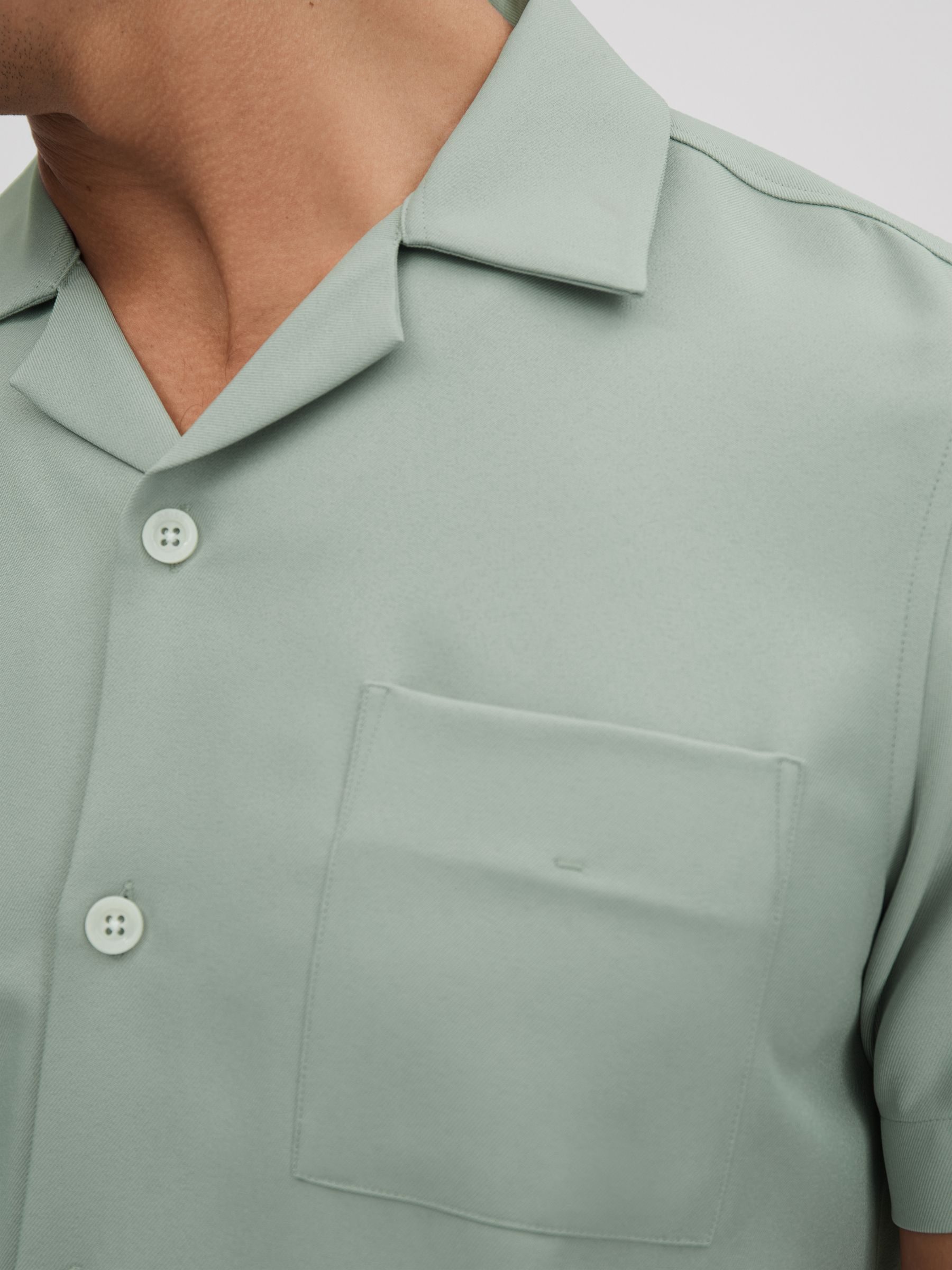 Cuban Collar Button-Through Shirt in Pistachio - Image 5 of 6