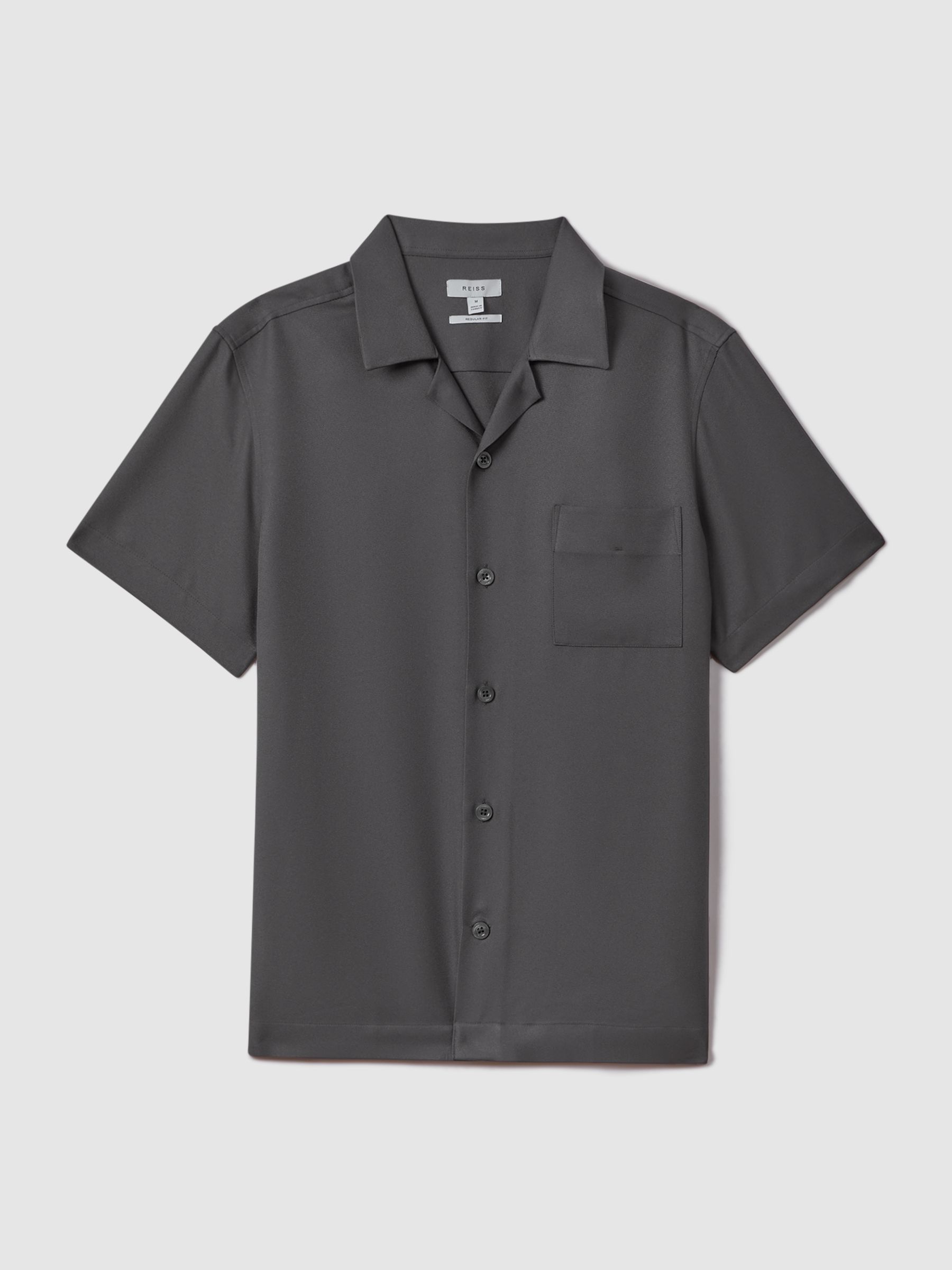 Cuban Collar Button-Through Shirt in Charcoal - Image 2 of 5
