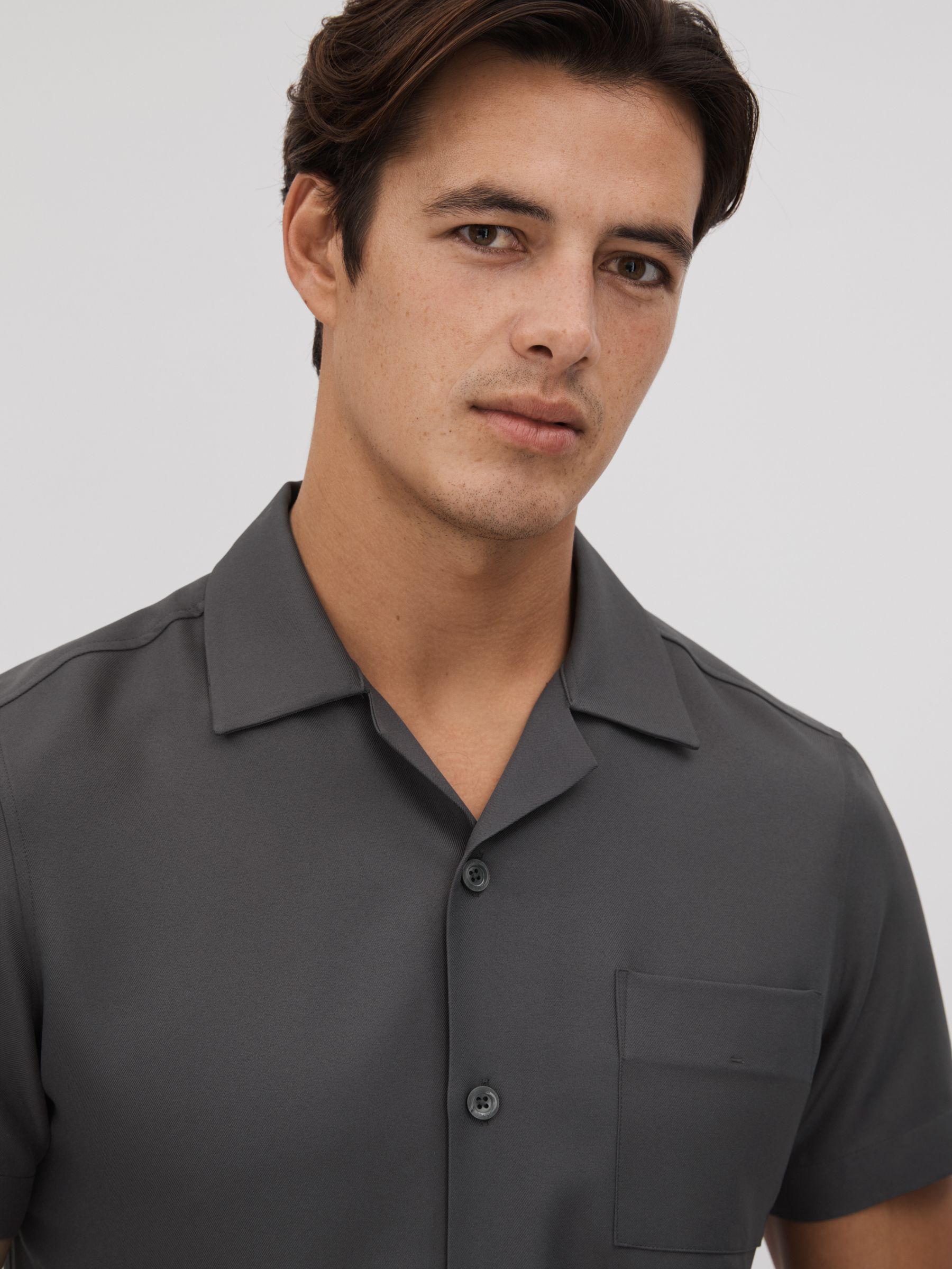 Cuban Collar Button-Through Shirt in Charcoal - Image 4 of 5