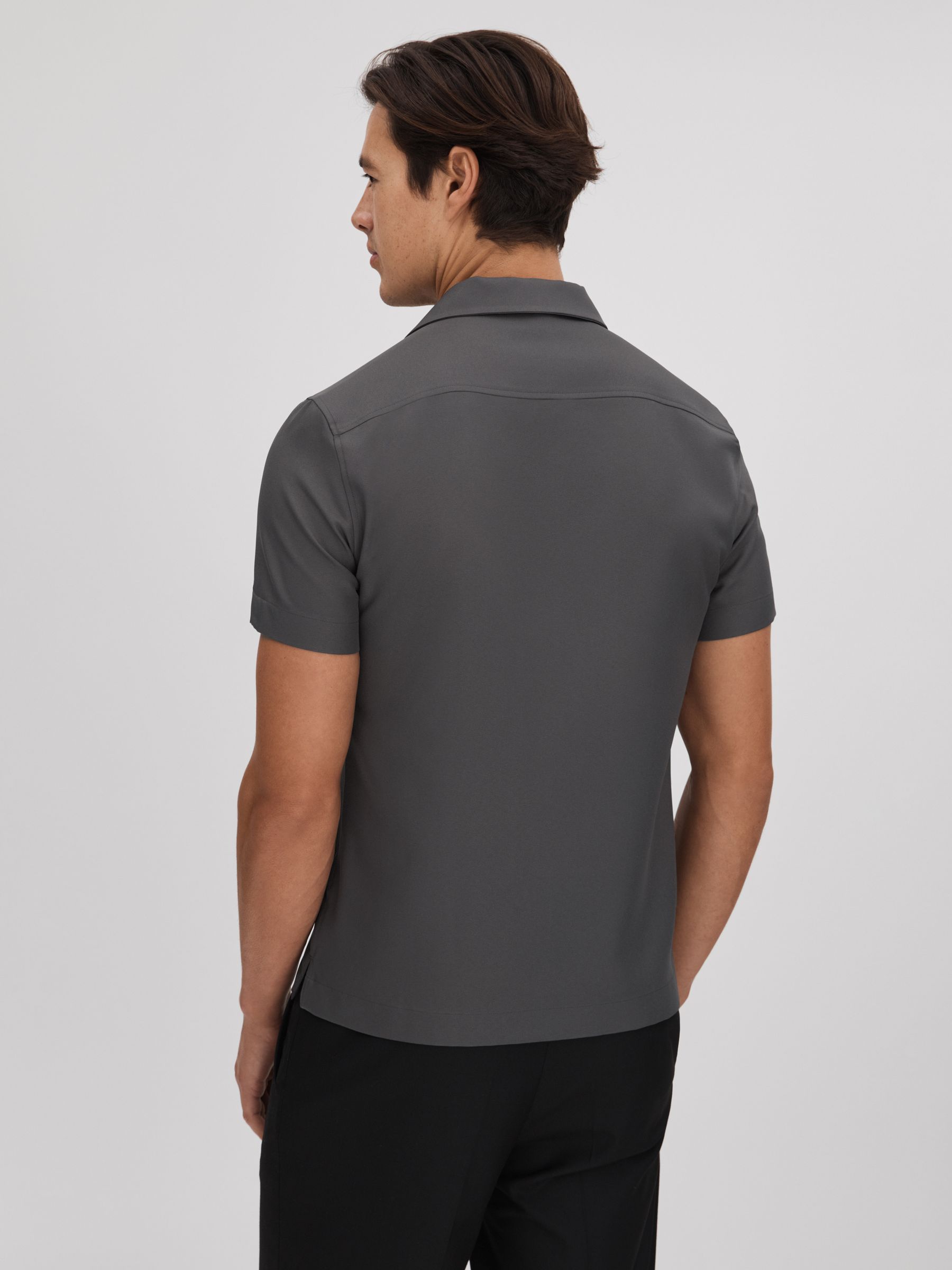 Cuban Collar Button-Through Shirt in Charcoal - Image 5 of 5
